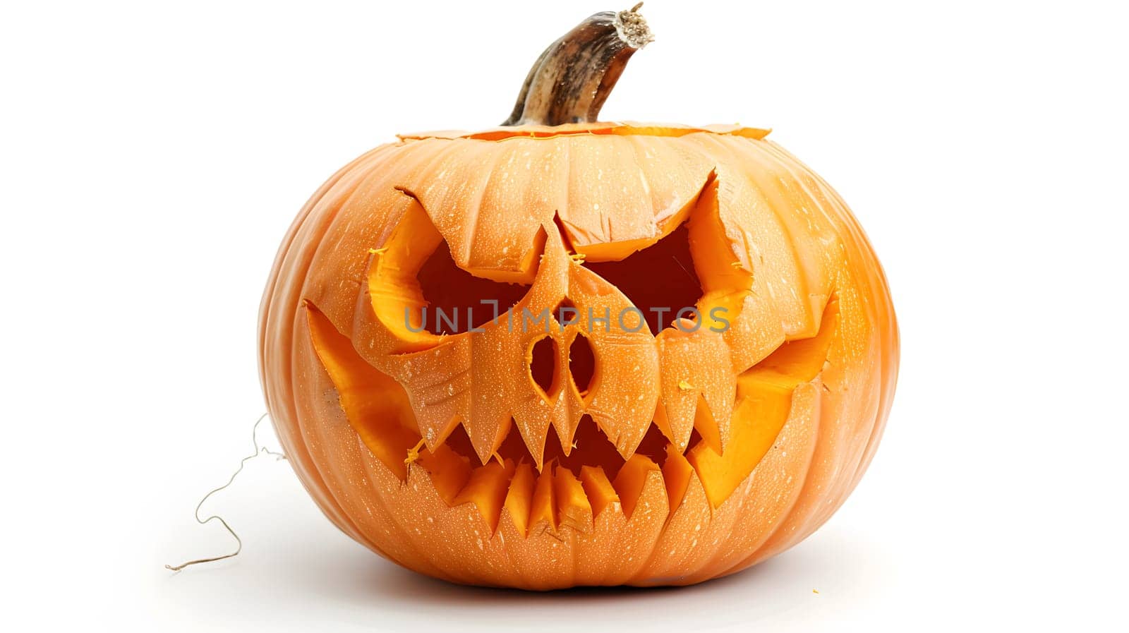 Carved Halloween jack o lantern pumpkin isolated on white background