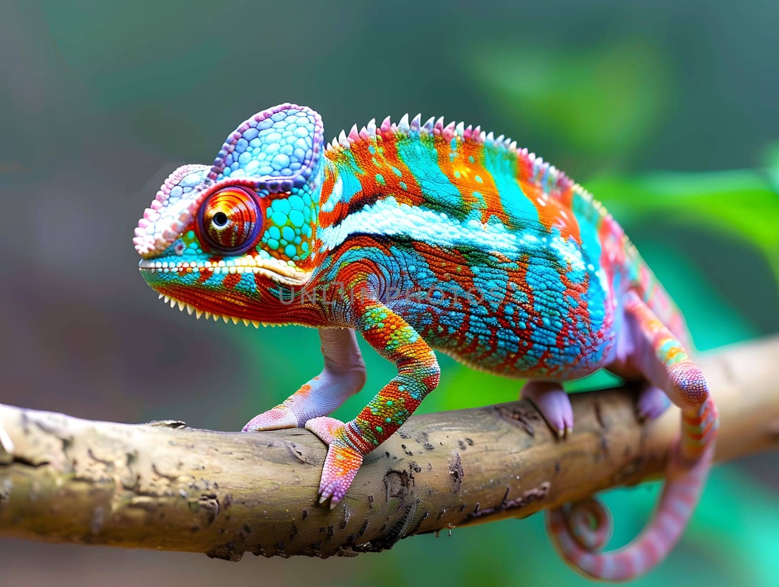 Chameleon on a branch changing color