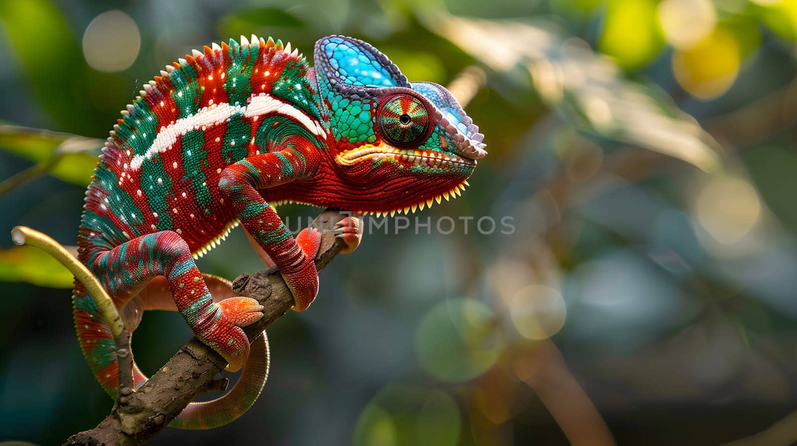 Chameleon on a branch changing color