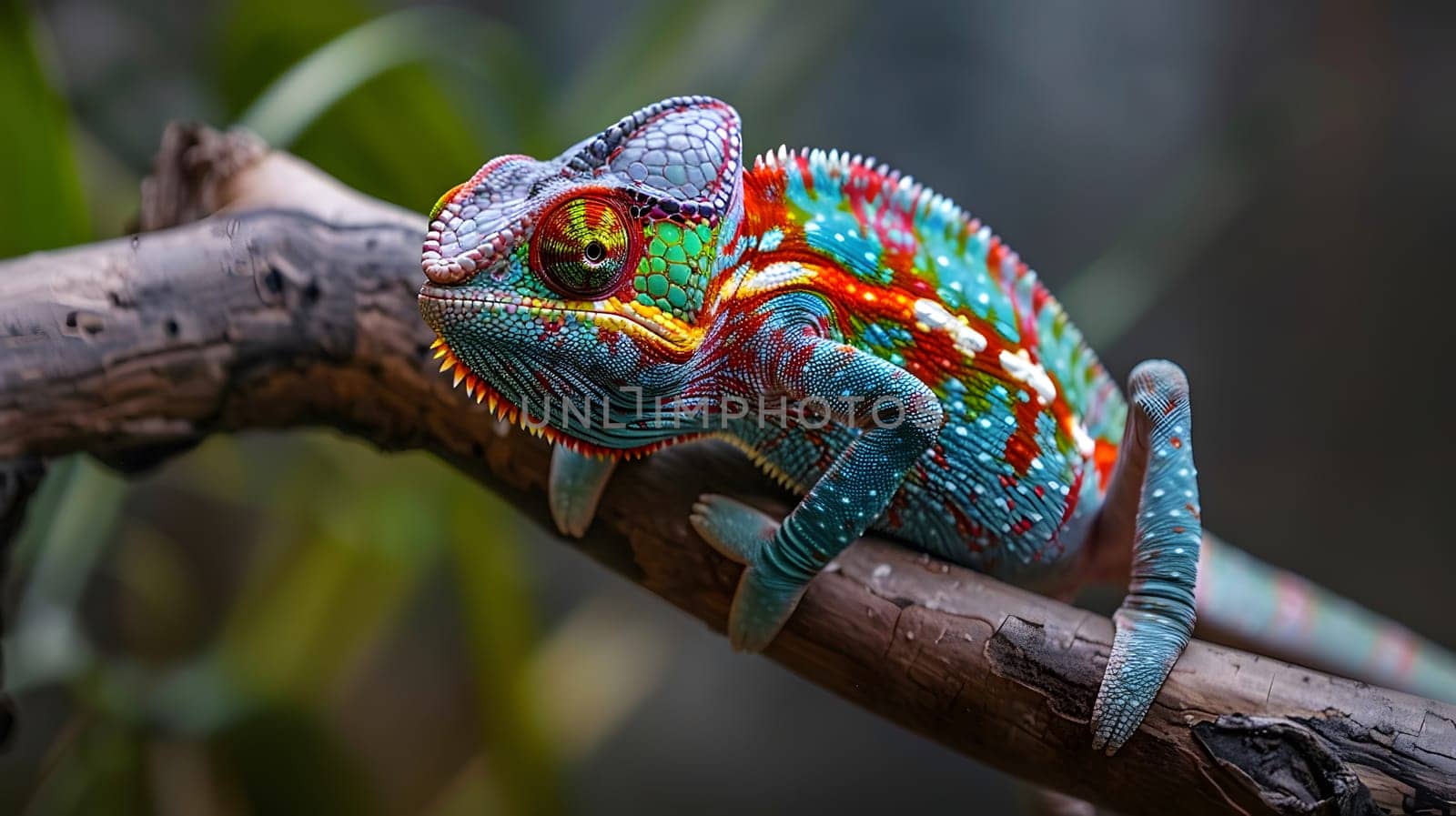 Chameleon on a branch changing color