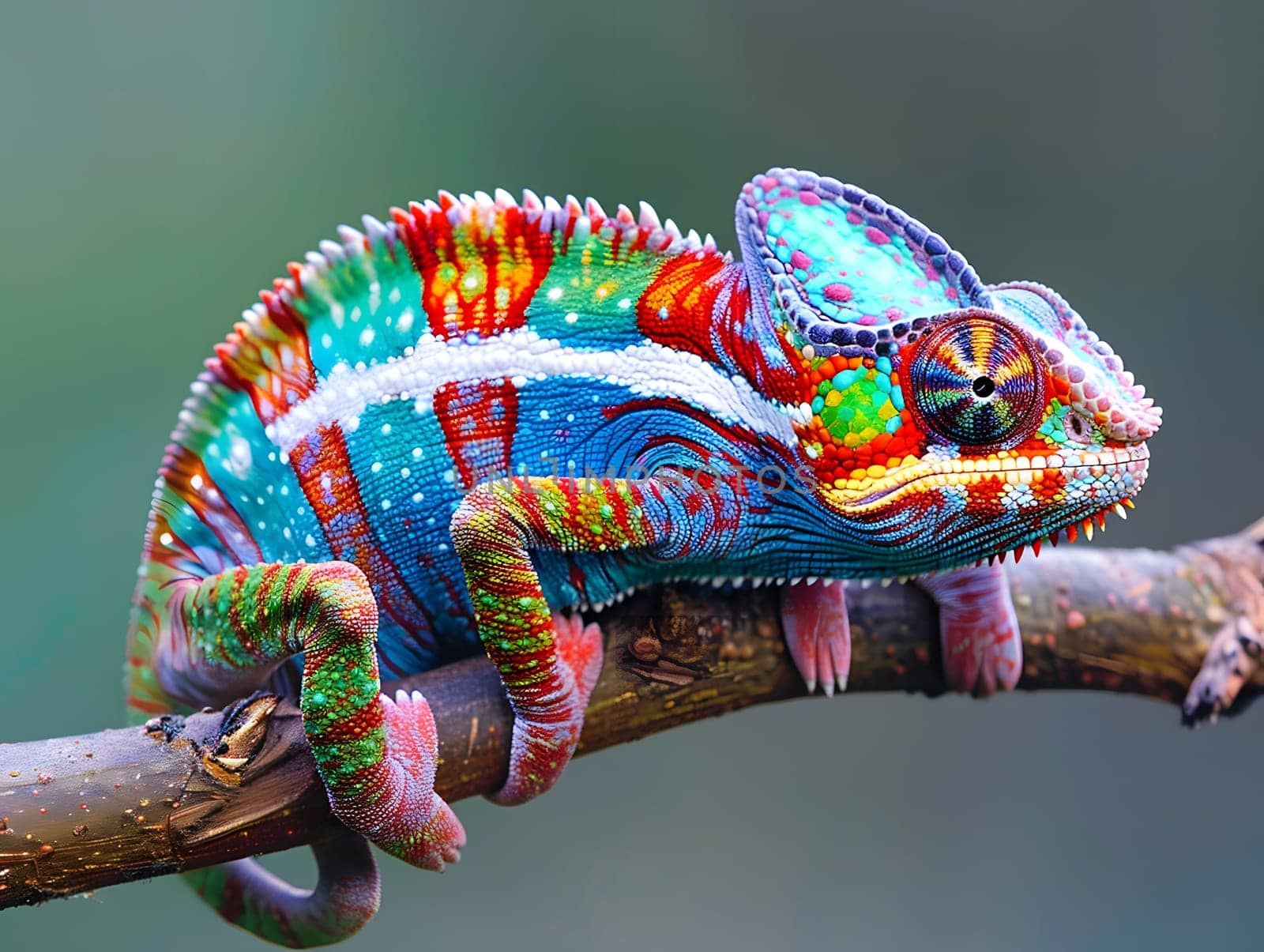 Chameleon on a branch changing color