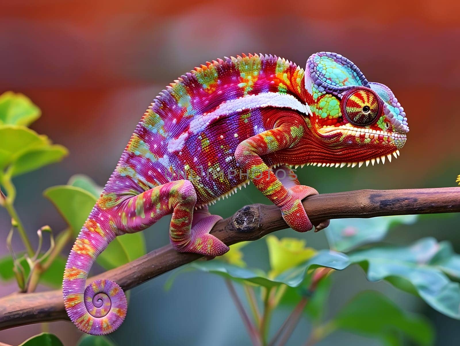 Chameleon on a branch changing color