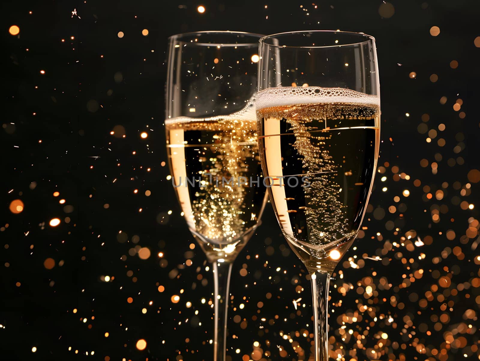 Champagne glasses toasting holidays party sparky particle