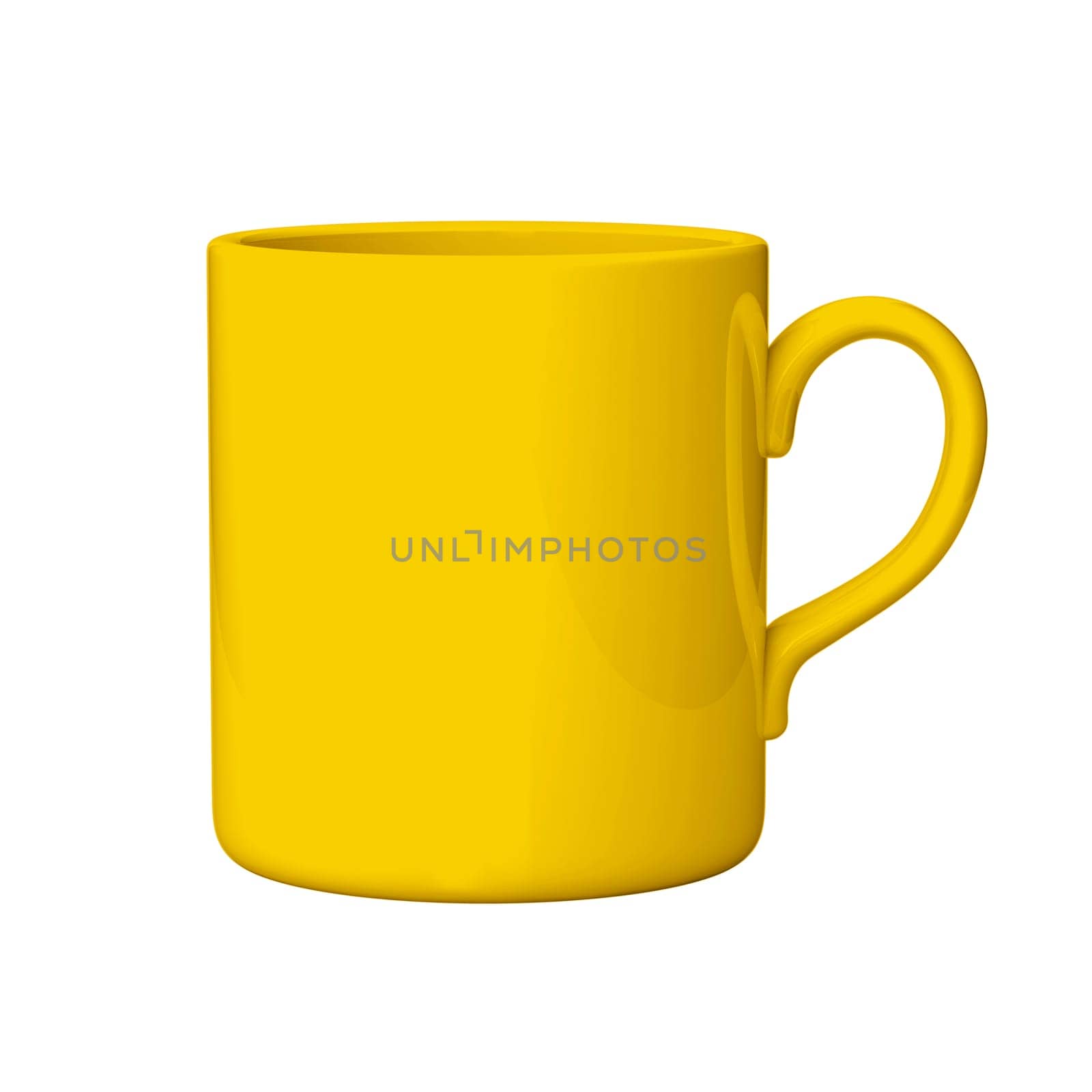 Yellow coffee or tea mug, 3D illustration isolated on white backgroundRed coffee or tea mug, 3D illustration isolated on white background