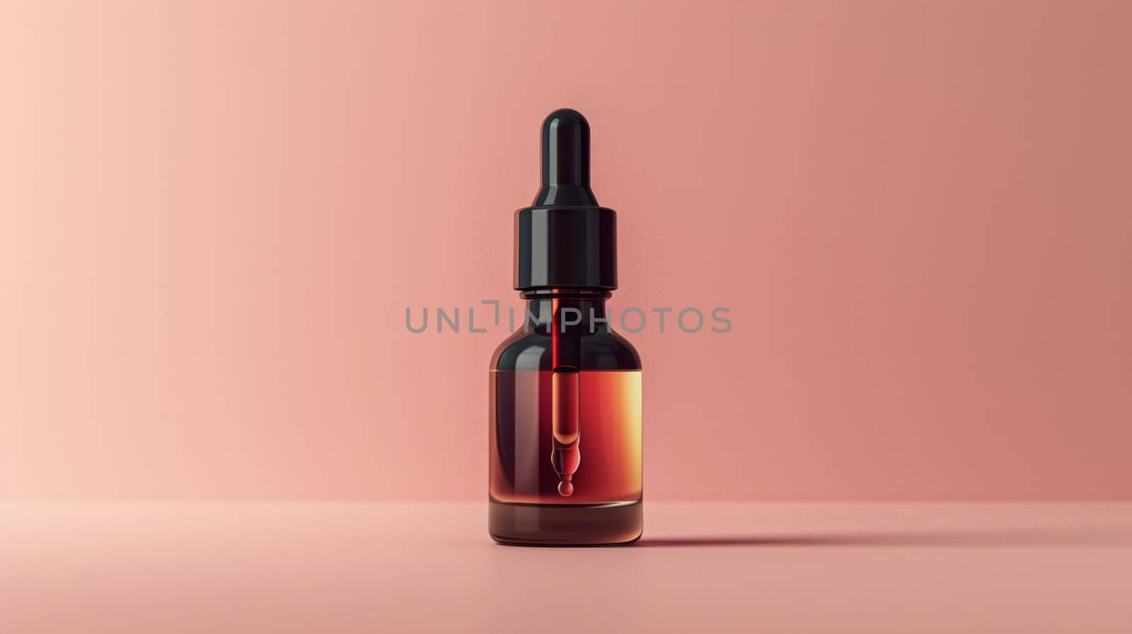 Dark Glass Bottle With Dropper On Plain Background .Copy Space.Layout For Cosmetic Tool