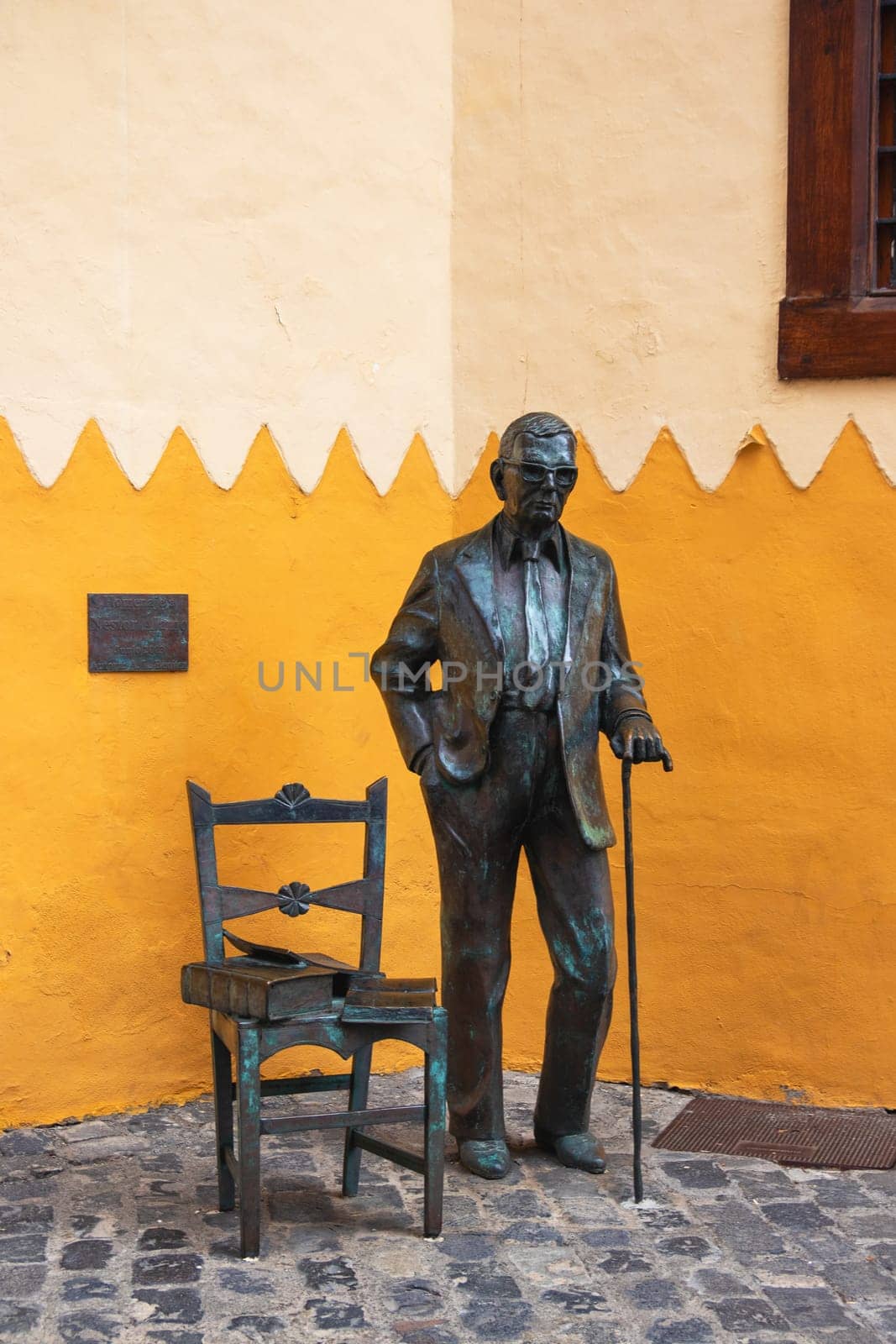 Gran Canaria, Spain, Las Palmas - Jul 22, 2024 Bronze statue in honour of Nestor Alamo Hernandes, writer and composer and chronicler of the island in the Casa Colon.