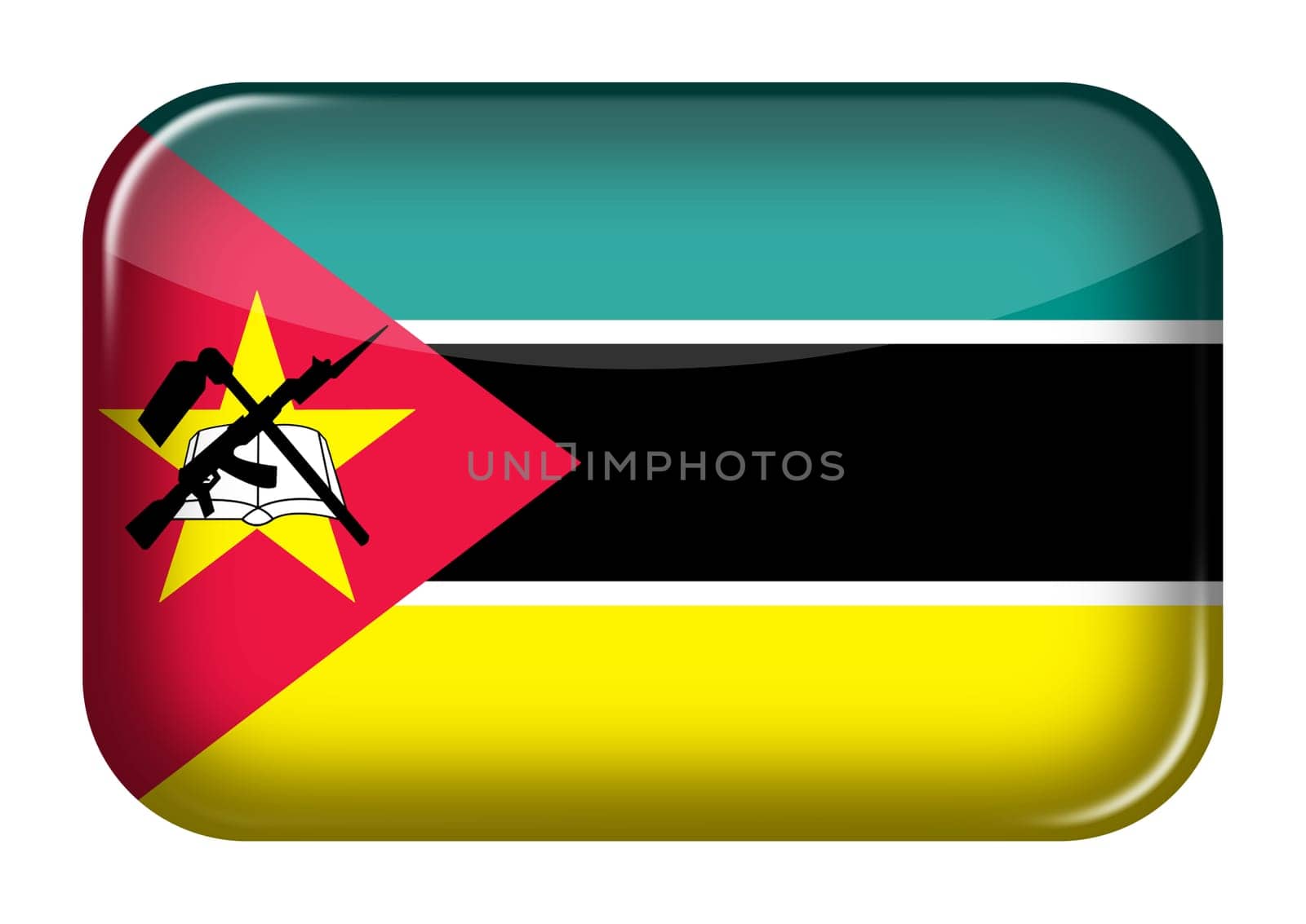 A Mozambique web icon rectangle button with clipping path 3d illustration