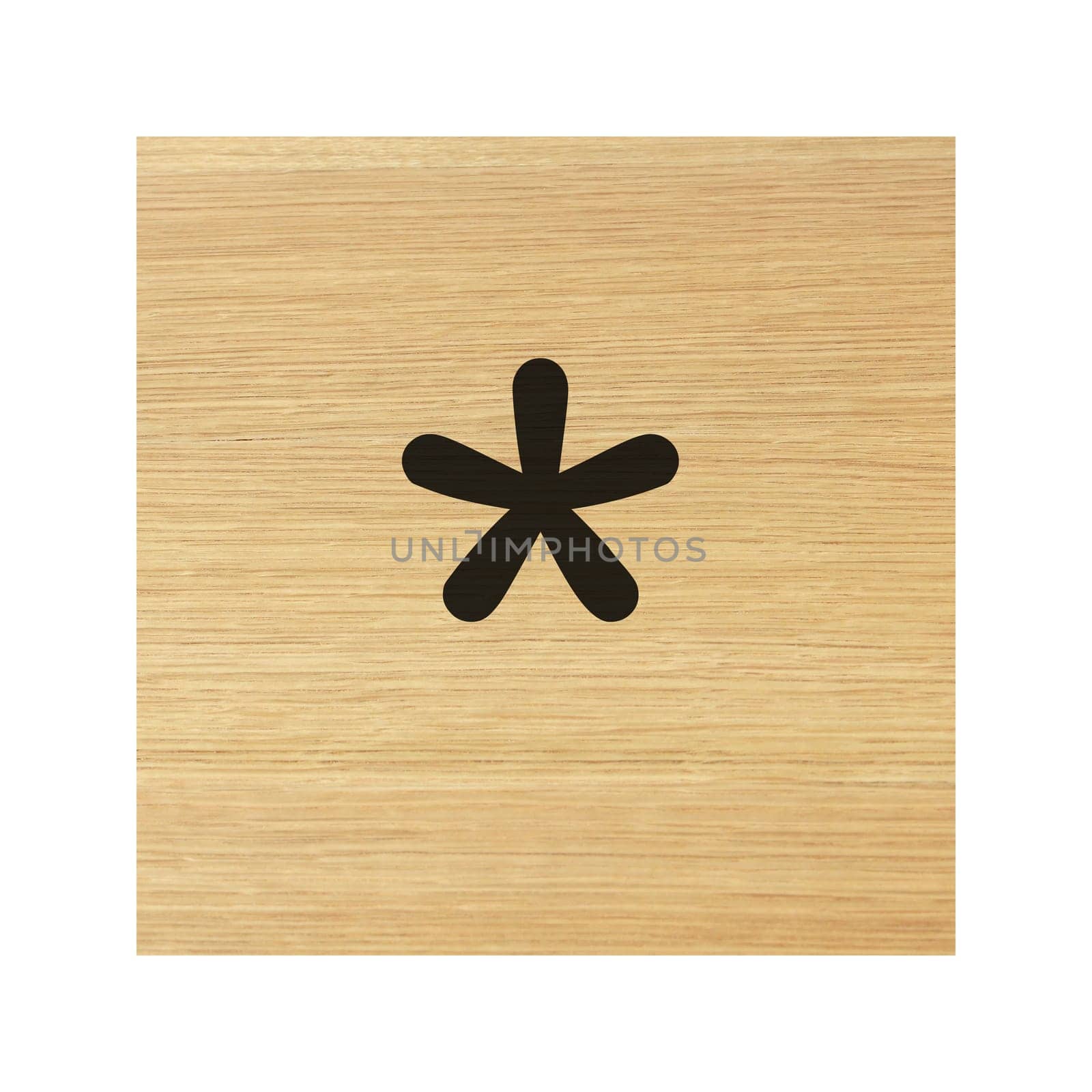 An asterisk star sign wood block and on white with clipping path