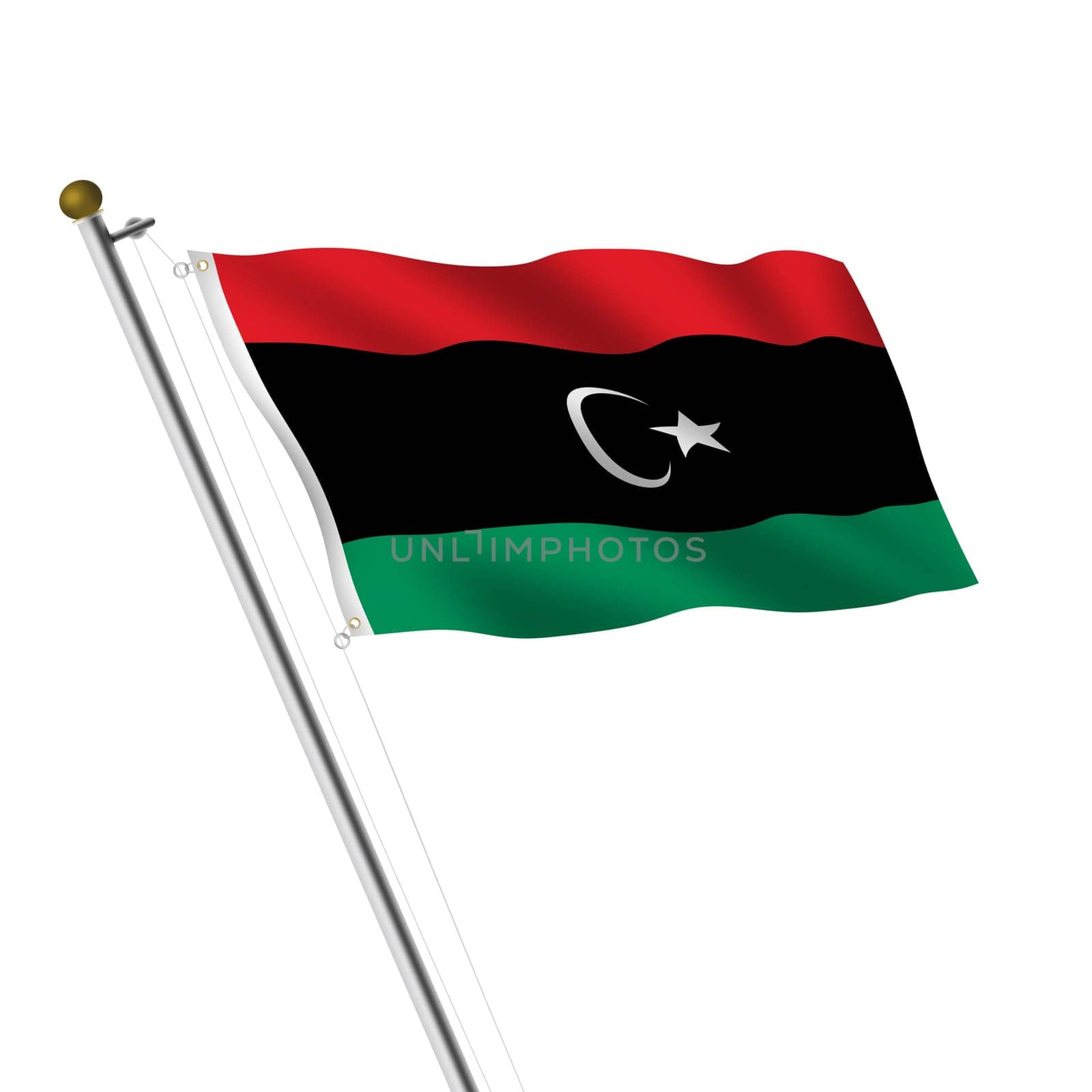 A Libya flagpole 3d illustration on white with clipping path