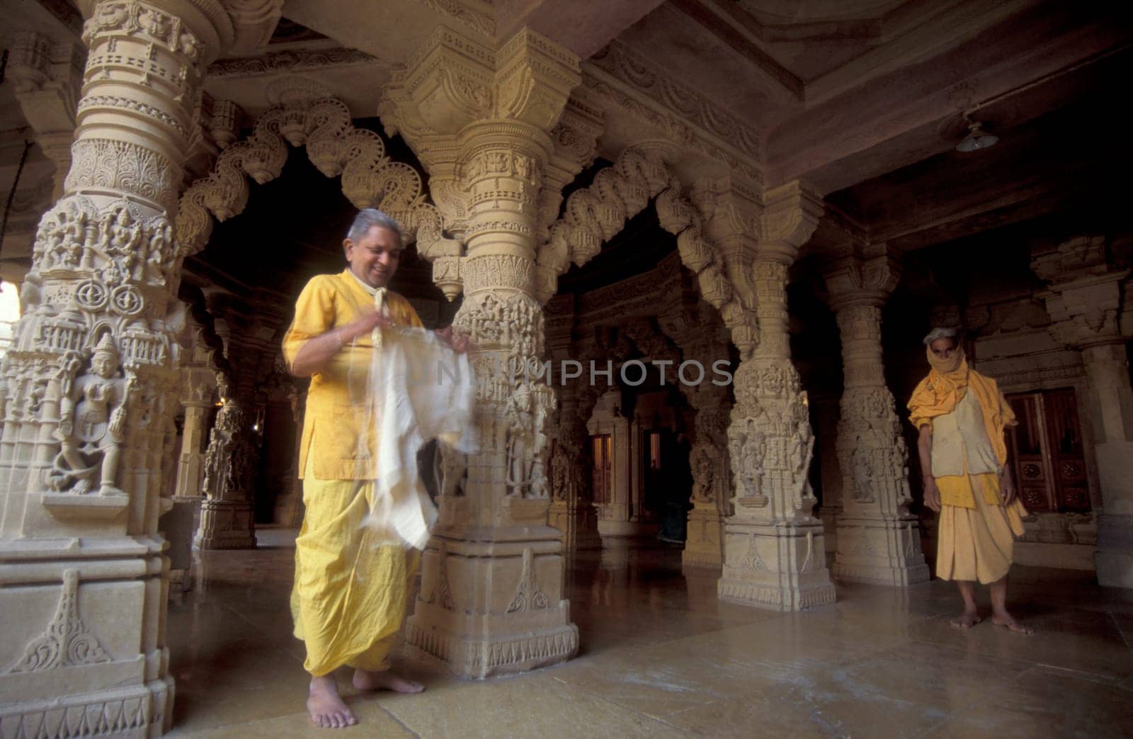 The inside oft the Jain Temple in the Jaisalmer Fort in the city of Jaisalmer in the Province of Rajasthan in India.  India, Jaisalmer, January, 1998