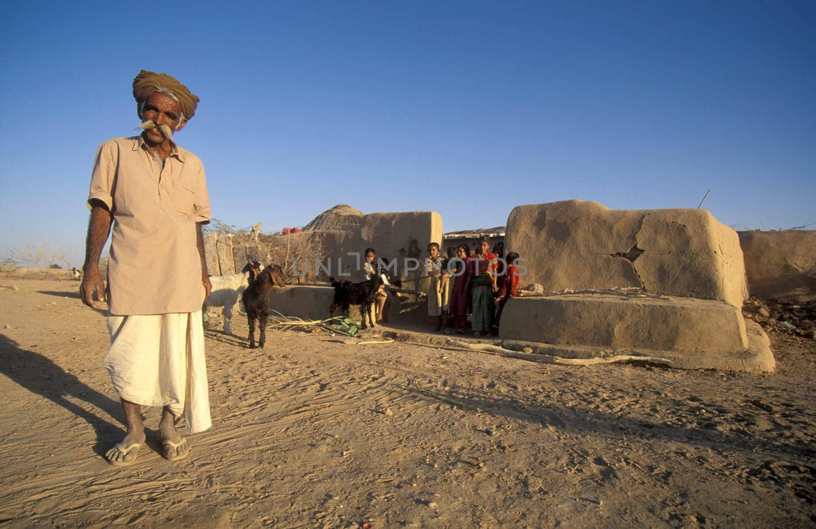 Old Rajasthani Men in a small Village near the Town of Bikaner in the Province of Rajasthan in India.  India, Bikaner, January, 1998
