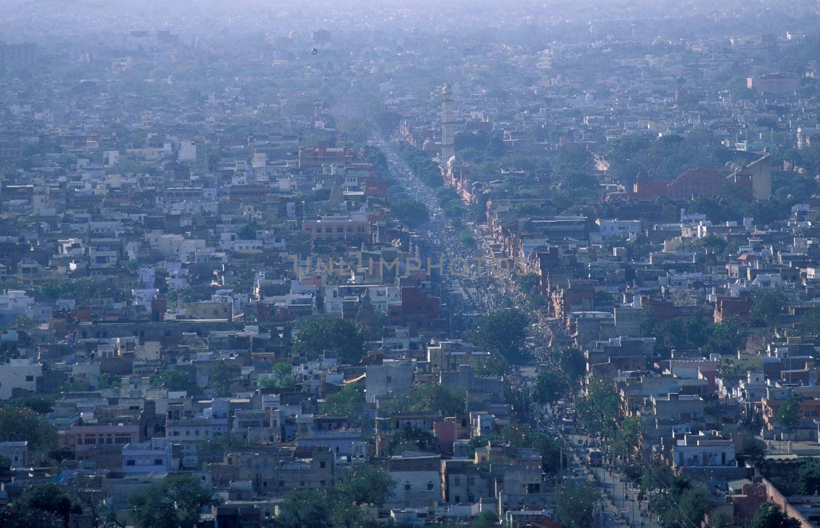 a view over the City of Jaipur in the Province of Rajasthan in India.  India, Jaipur, January, 1998
