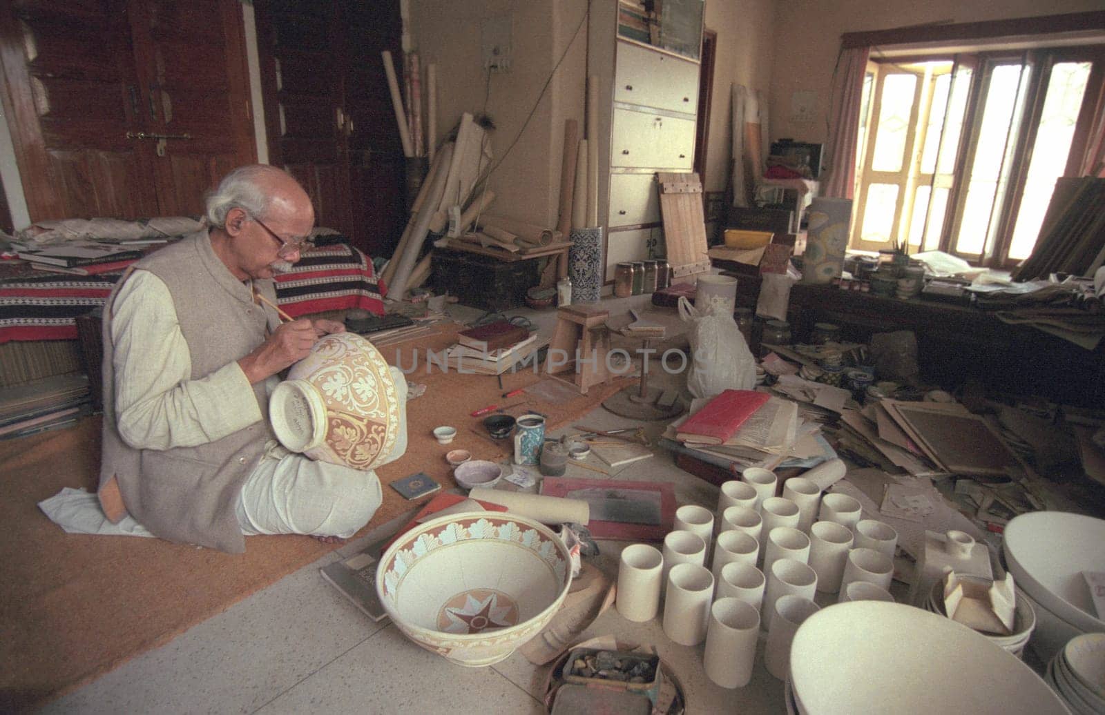 Working People in a Pottery Factory in the City of Jaipur in the Province of Rajasthan in India.  India, Jaipur, January, 1998