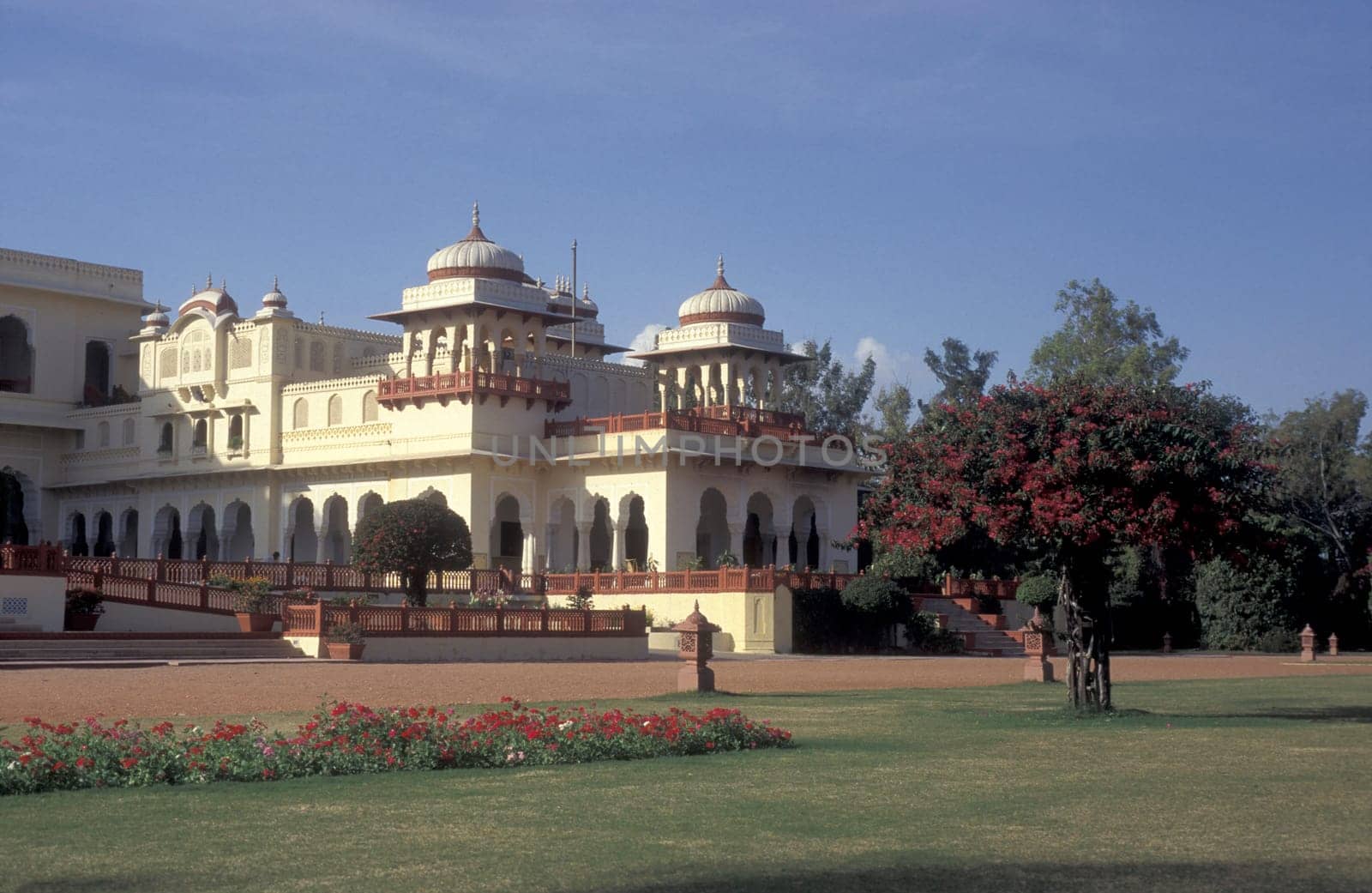 the Rambagh Palace Hotel in the City of Jaipur in the Province of Rajasthan in India.  India, Jaipur, January, 1998