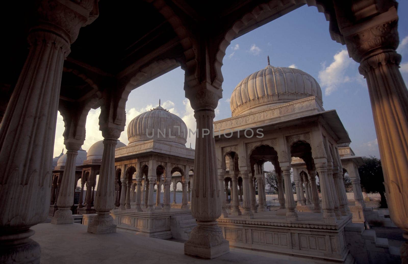the ruins of Royal Crematorium Devi Kund Sagar near Bikaner in the Tar Desert in the Province of Rajasthan in India.  India, Jaisalmer, January, 1998
