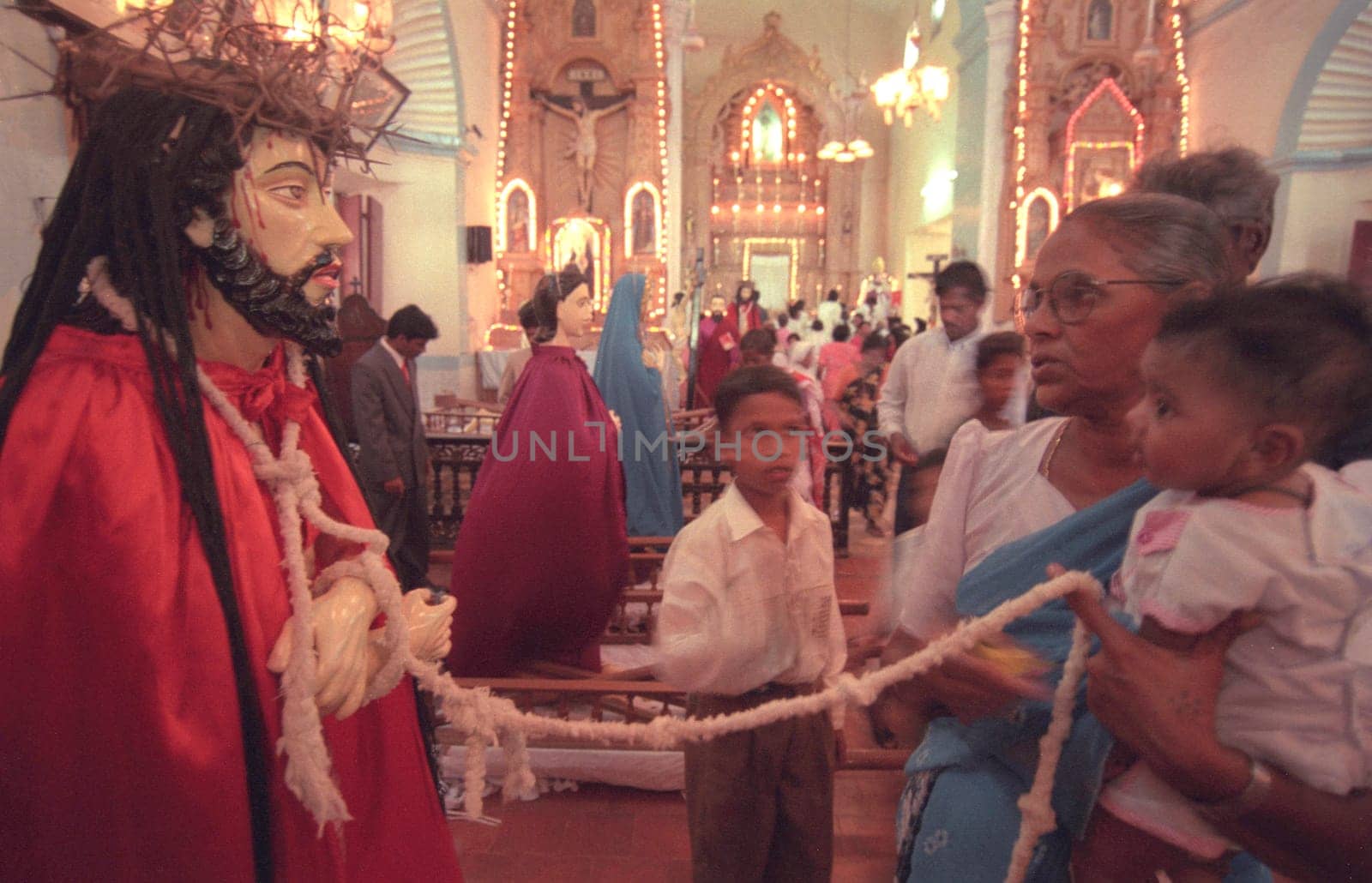 a ceremony and procession of Good Friday at the church of  Igreja do Esprito Santo e Convento de So Francisco the Town of Velha Goa in the Province of Goa in India,  India, Goa, April, 1996