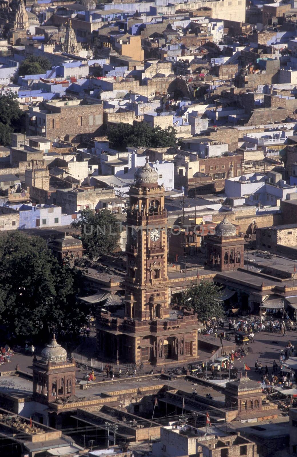 the clock Tower in the old Town of Jodhpur in the Province of Rajasthan in India.  India, Jodhpur, January, 1998