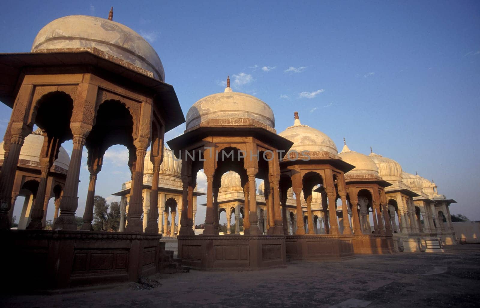 the ruins of Royal Crematorium Devi Kund Sagar near Bikaner in the Tar Desert in the Province of Rajasthan in India.  India, Jaisalmer, January, 1998