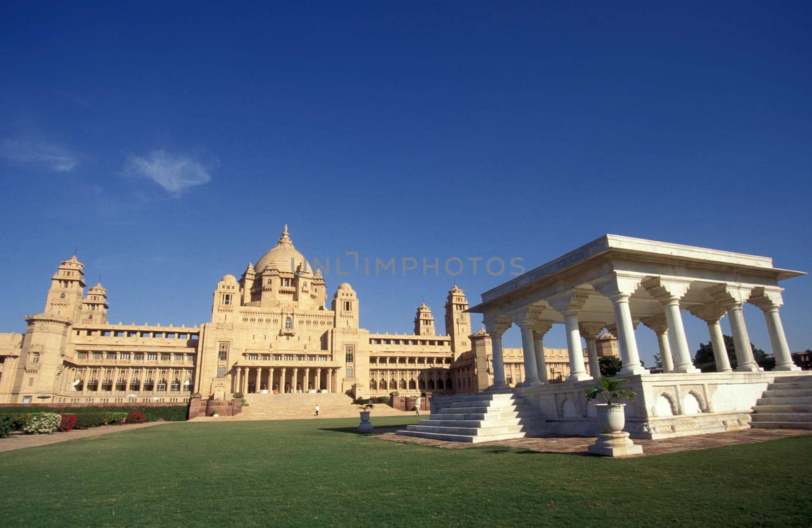 the Taj Umaid Bhawan Palace Hotel in the Town of Jodhpur in the Province of Rajasthan in India.  India, Jodhpur, January, 1998