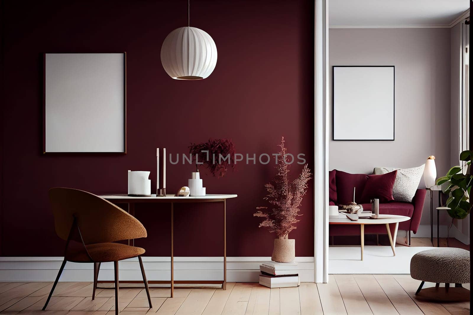 Home interior poster mock up with vertical frame - wall mockup interior. Wall art. 3d rendering, 3d illustration
