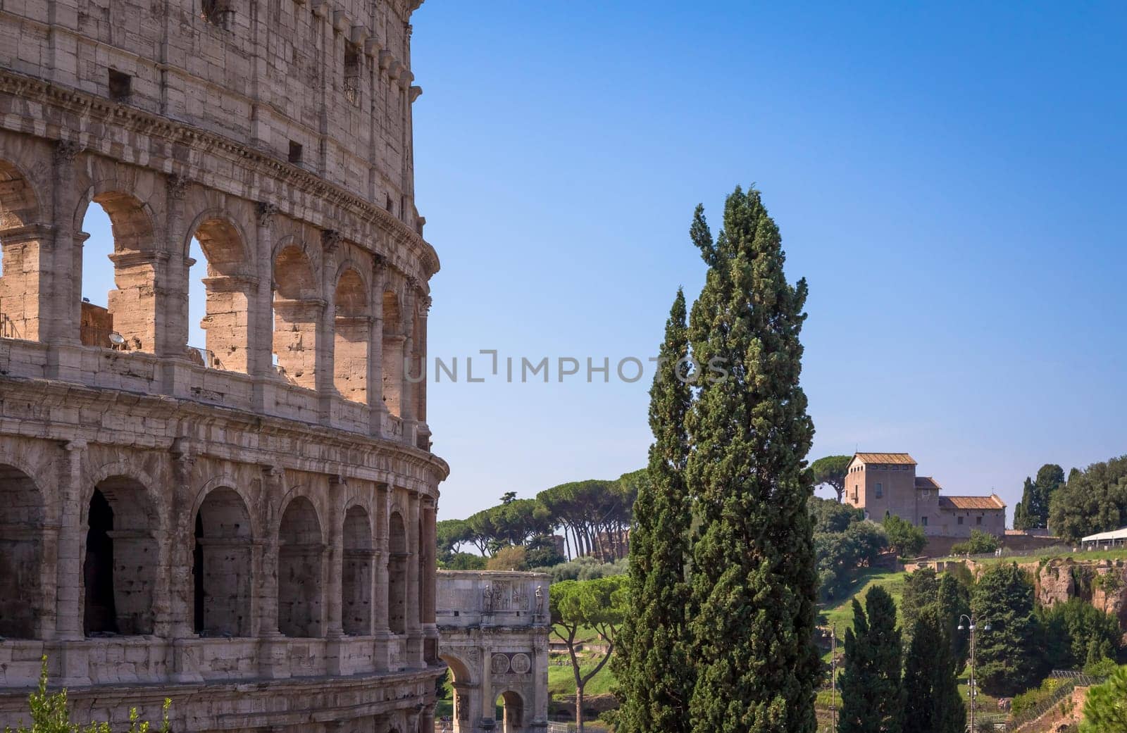 Rome, Italy - Marcello Theater exterior with blue sky. Famous Roman landmark