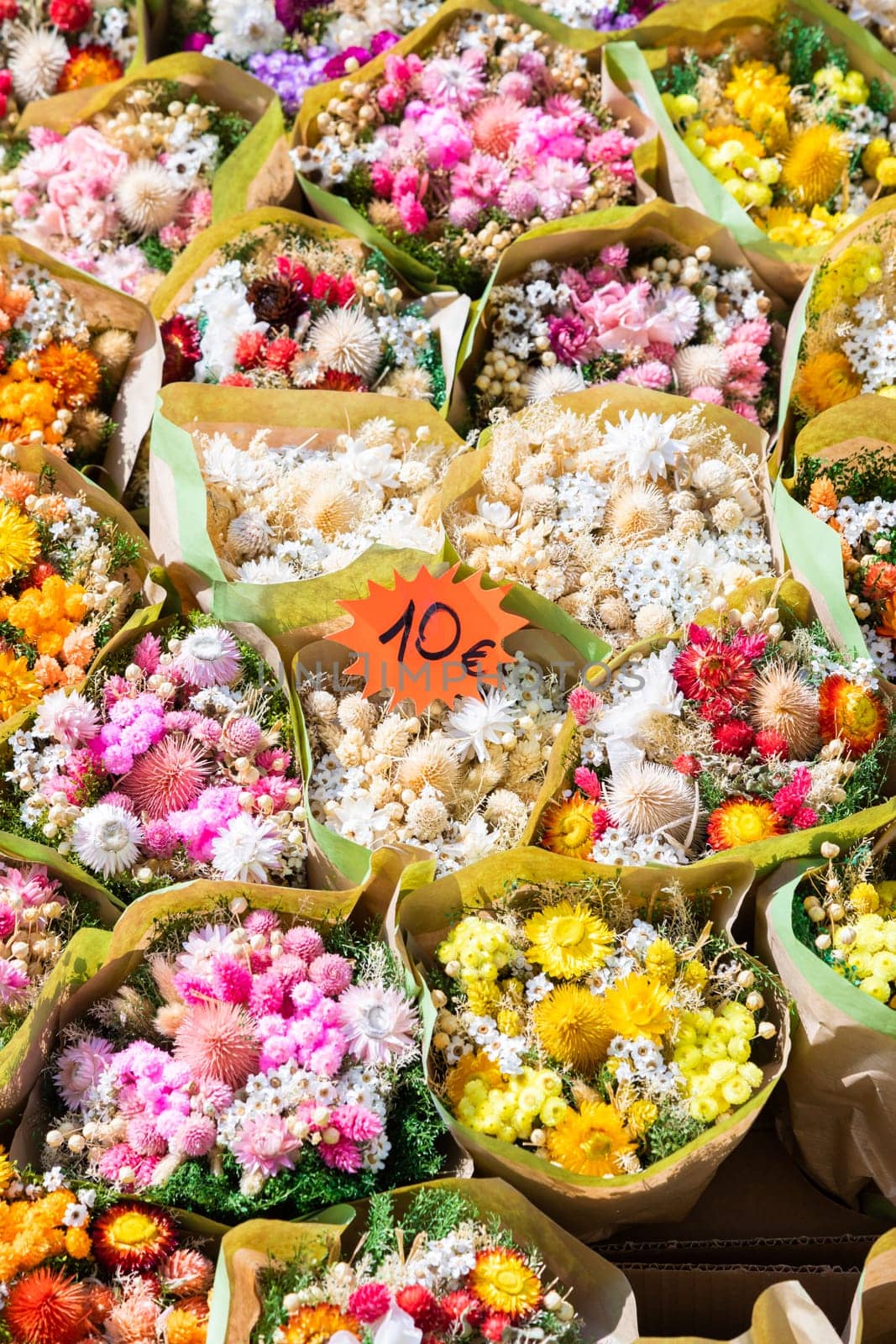 Vintage flowers market on public street - retro cottagecore style