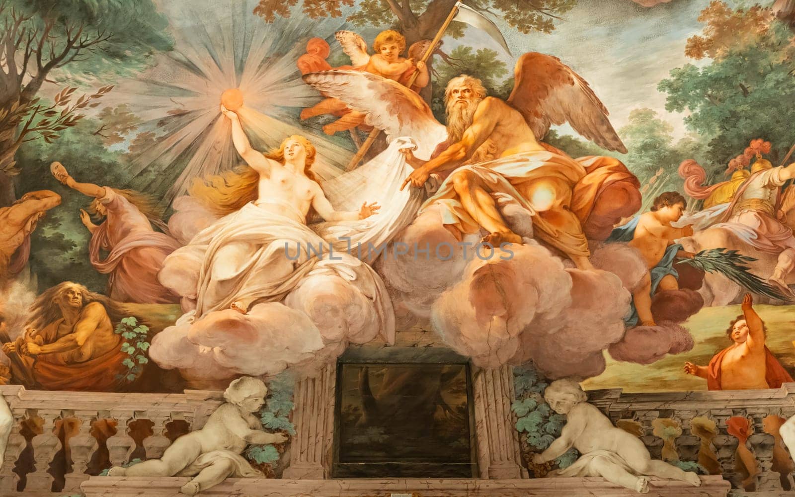 Rome, Italy - 28 December 2023: Galleria Borghese - Borghese Gallery - ceiling fresco's detail