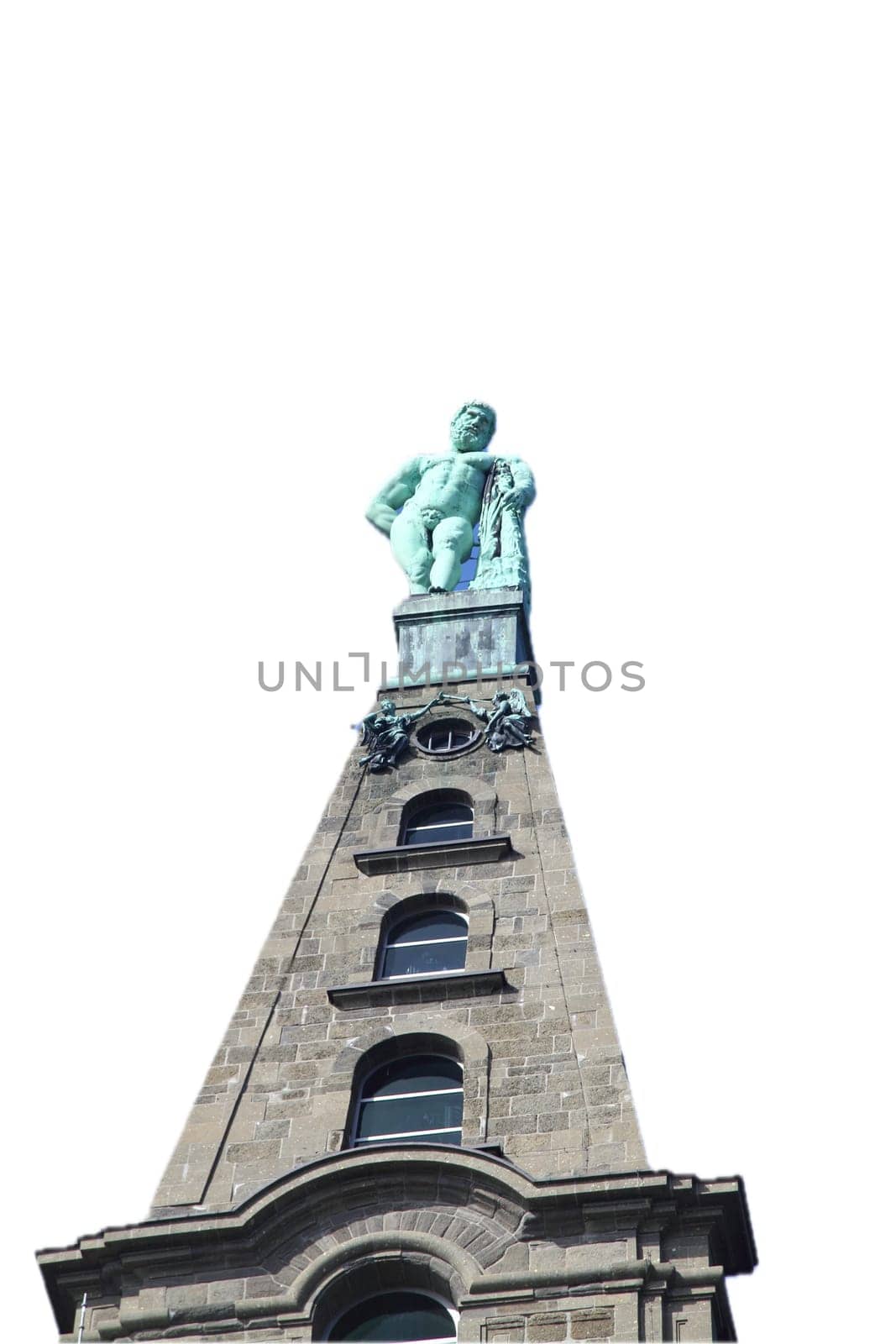 a Hercules statue with blue sky in the background