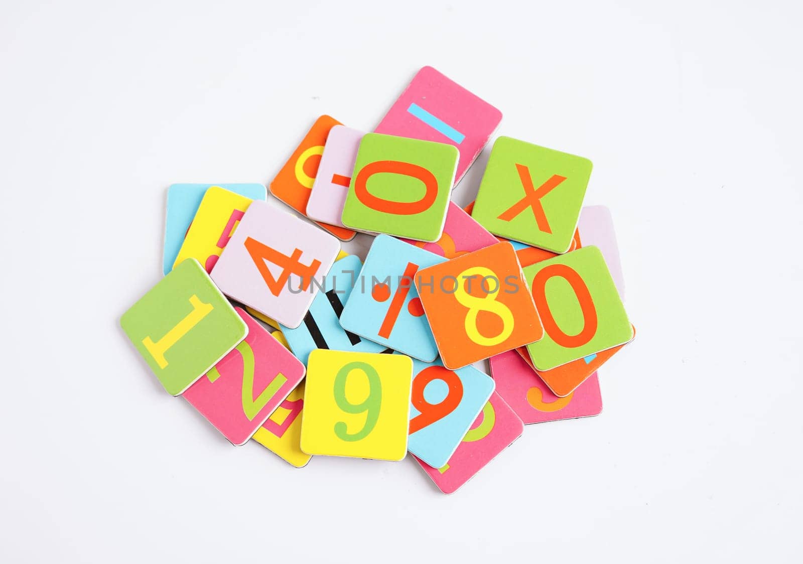 Number wood block cubes for learning Mathematic, education math concept.