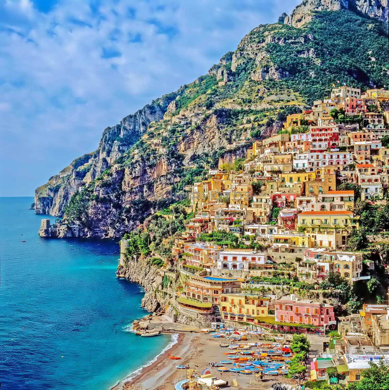 View of a beach in Positano, Italy