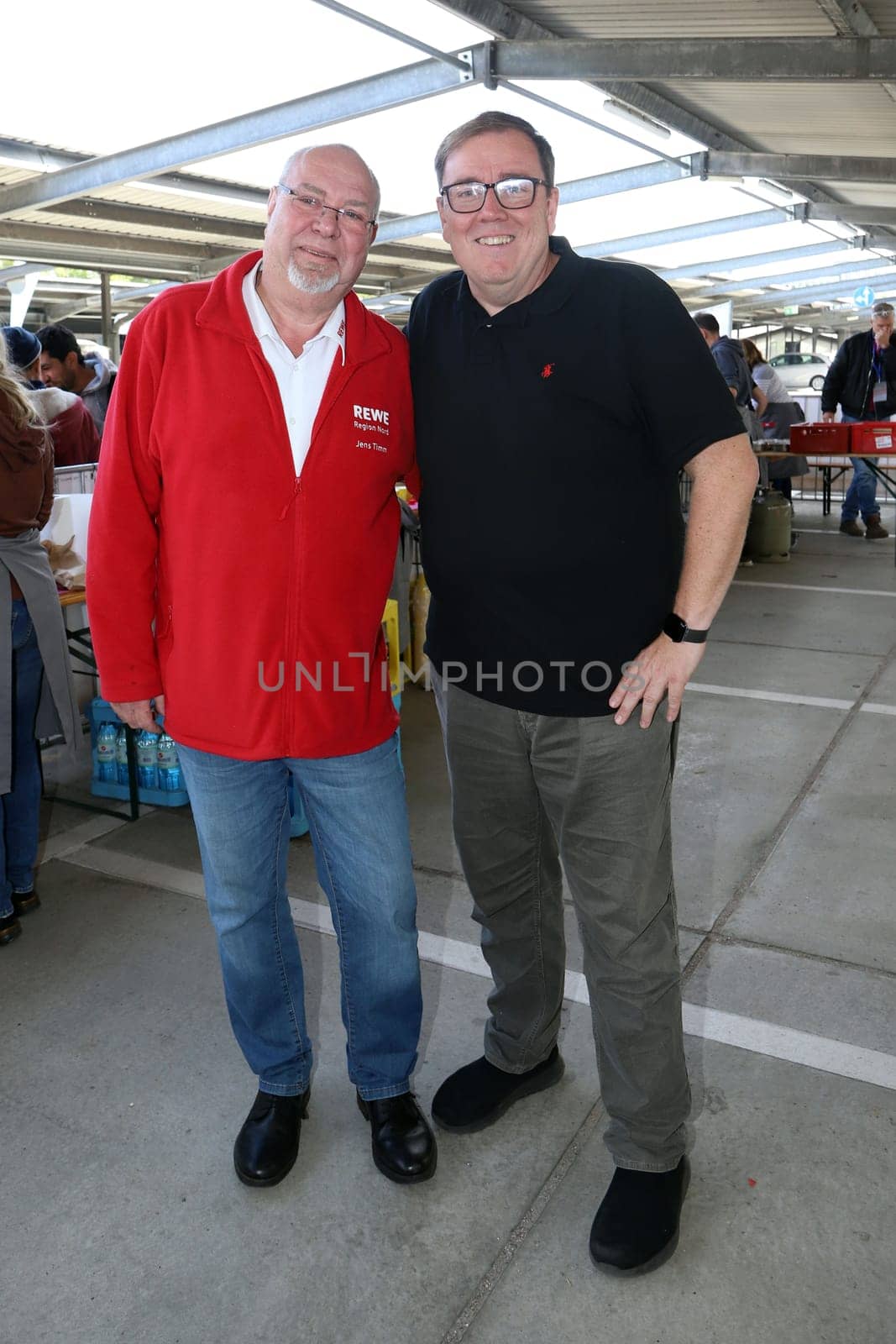 Jens Timm (Rewe Market) and Sven Flohr, BARBECUE - Summer party for the needy and homeless. Invitation from the FRIENDS CUP Foerderverein e.V. and the  Unser Norden Foundation by Rewe Center Hamburg -Altona on 15.09.2024