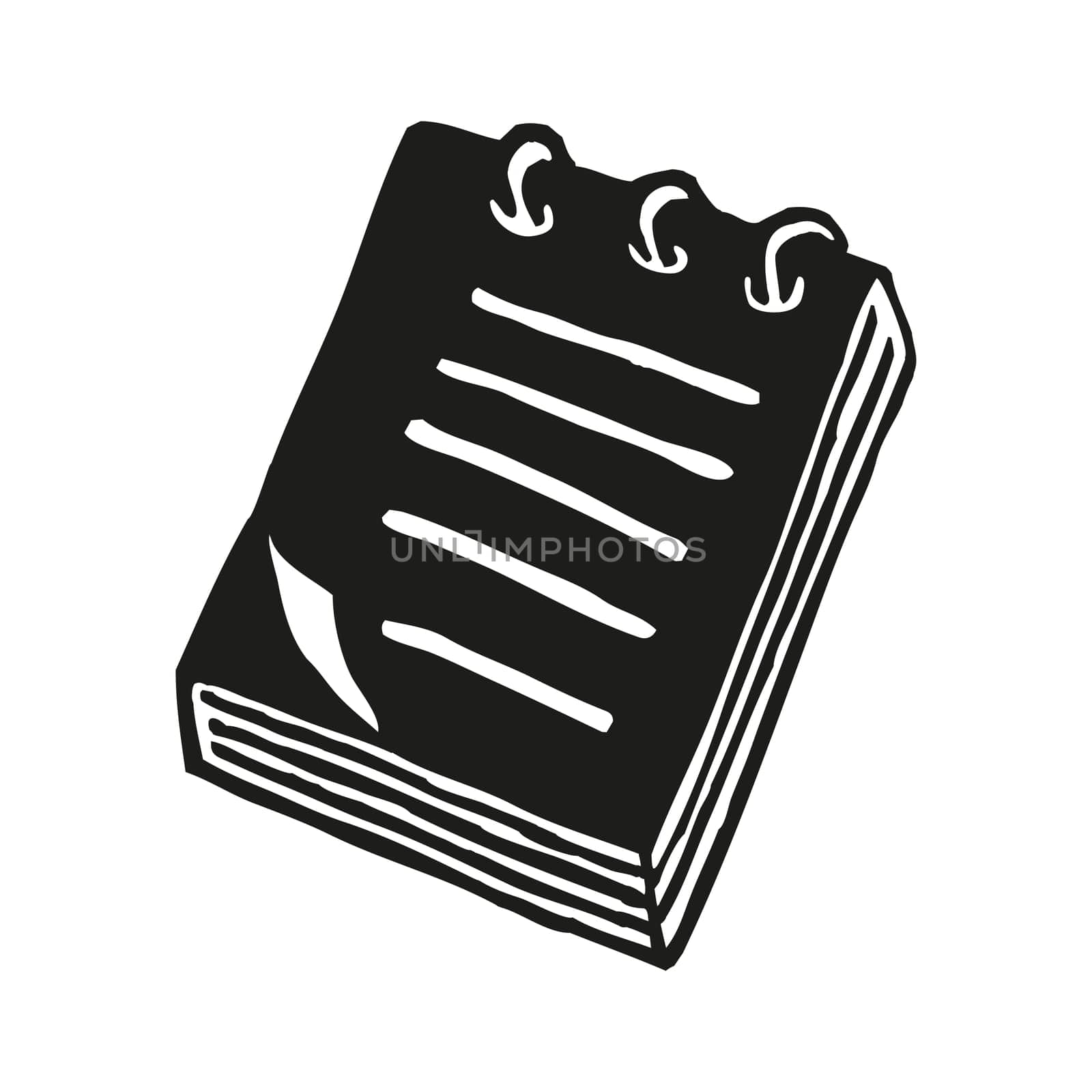 Doodle Notepad icon handdrawn with ink pen. Flat style graphic design element isolated on white background. Vector illustration