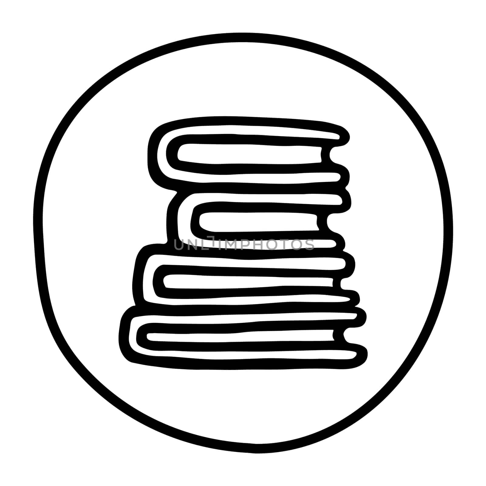 Doodle pile of books icon. Hand drawn book, journal or notebook symbol isolated on white background. Vector illustration