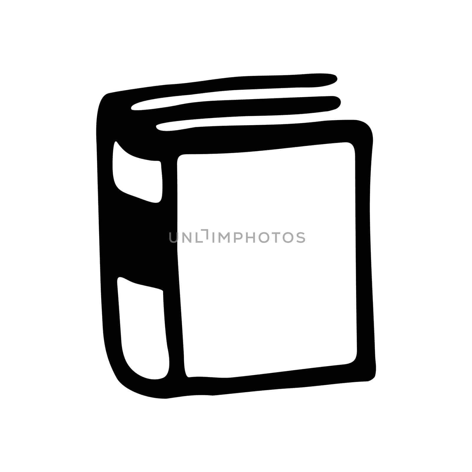 Doodle book icon handdrawn with ink pen. Knowledge and education symbol painted in grunge freehand style. Vector illustration isolated on white background