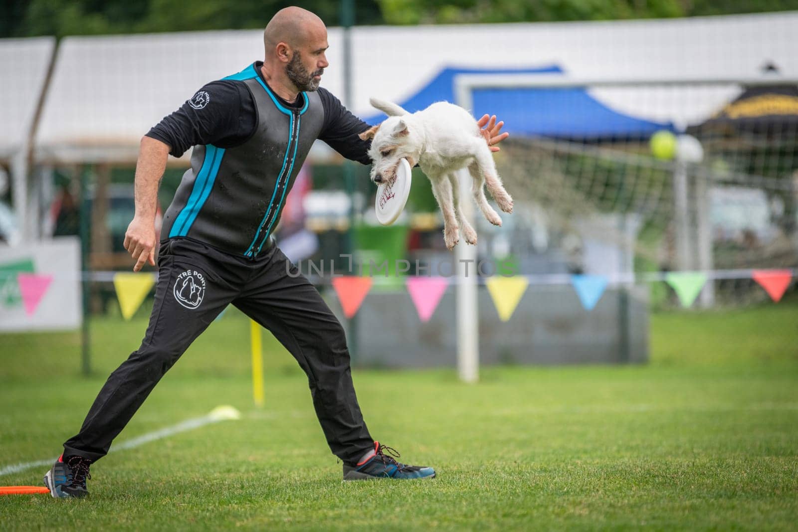 June 22, 2024, Saint Didier de Formans, France: Adrian Stoica is a dog trainer of Italian nationality. He practices and teaches Disc Dog, a sport widely practiced in the United States. With his dog Hurricane, he has been crowned world champion six times and European champion 35 times.