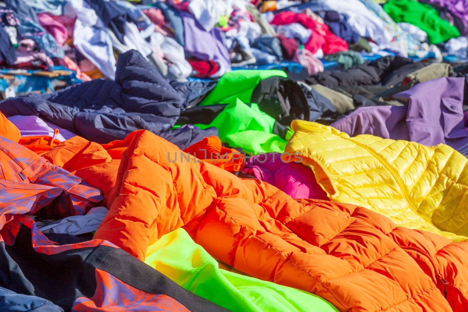 Colorful textiles at a flea market, Germany