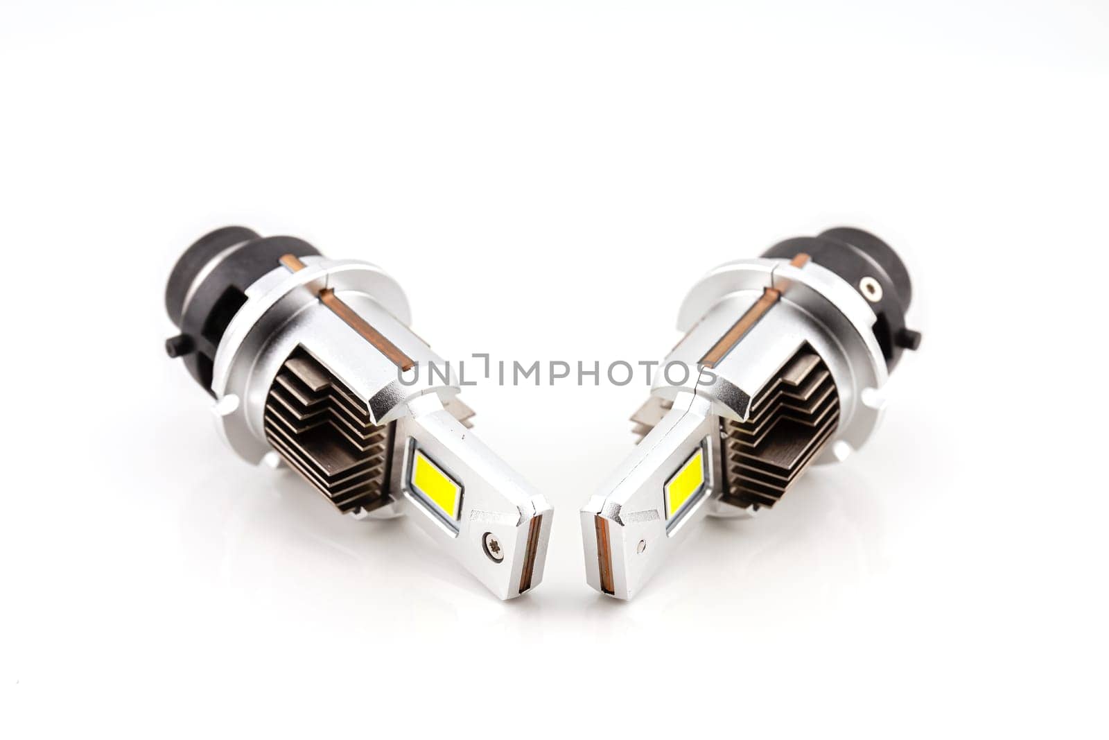LED car bulb for the main headlight modern technology. Selective focus with shallow depth of field.