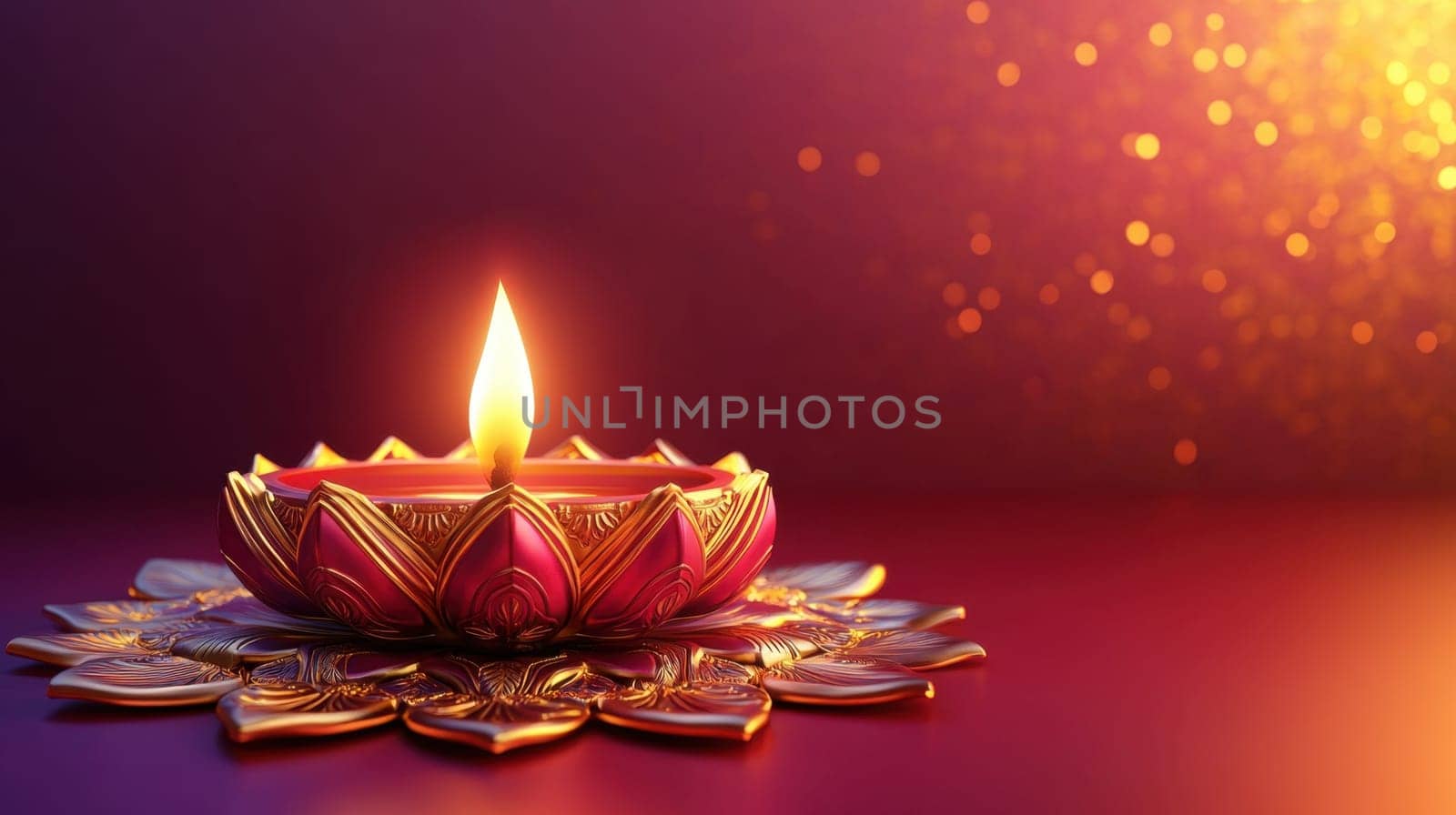 Diwali Diya, Lit Candle in Lotus Diya Background
