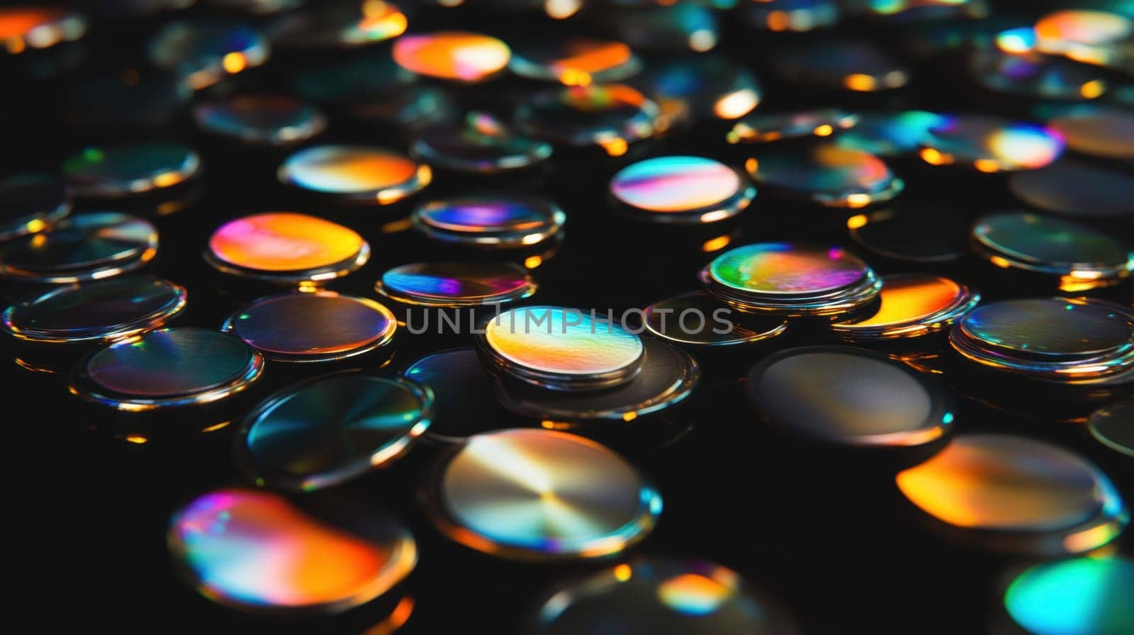 Iridescent Metallic Discs on a Black Background