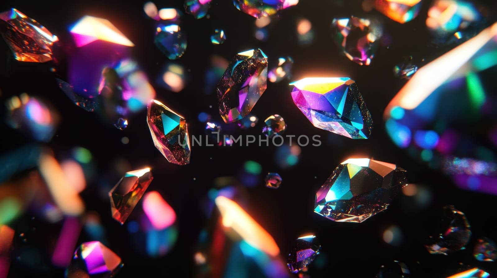 Rainbow Crystals Falling on Black Background