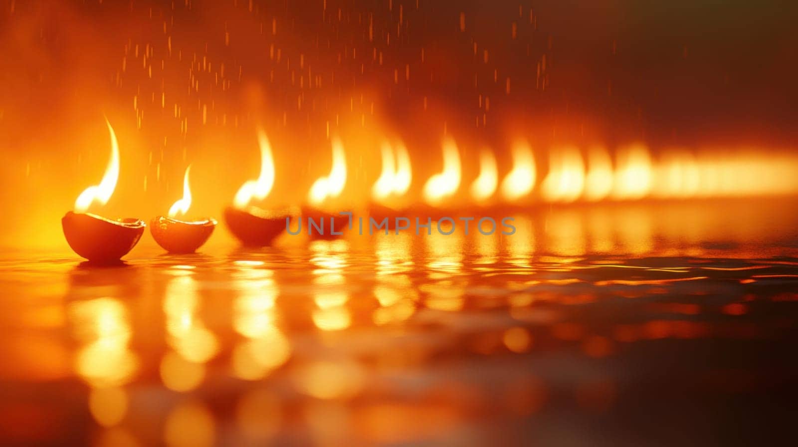 Diya Lamps Lit in a Row, Celebration of Light