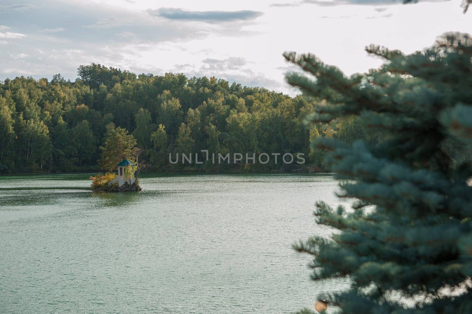 Summer landscape of lake with crystal and fresh water Aya, Altai mountains, Russia