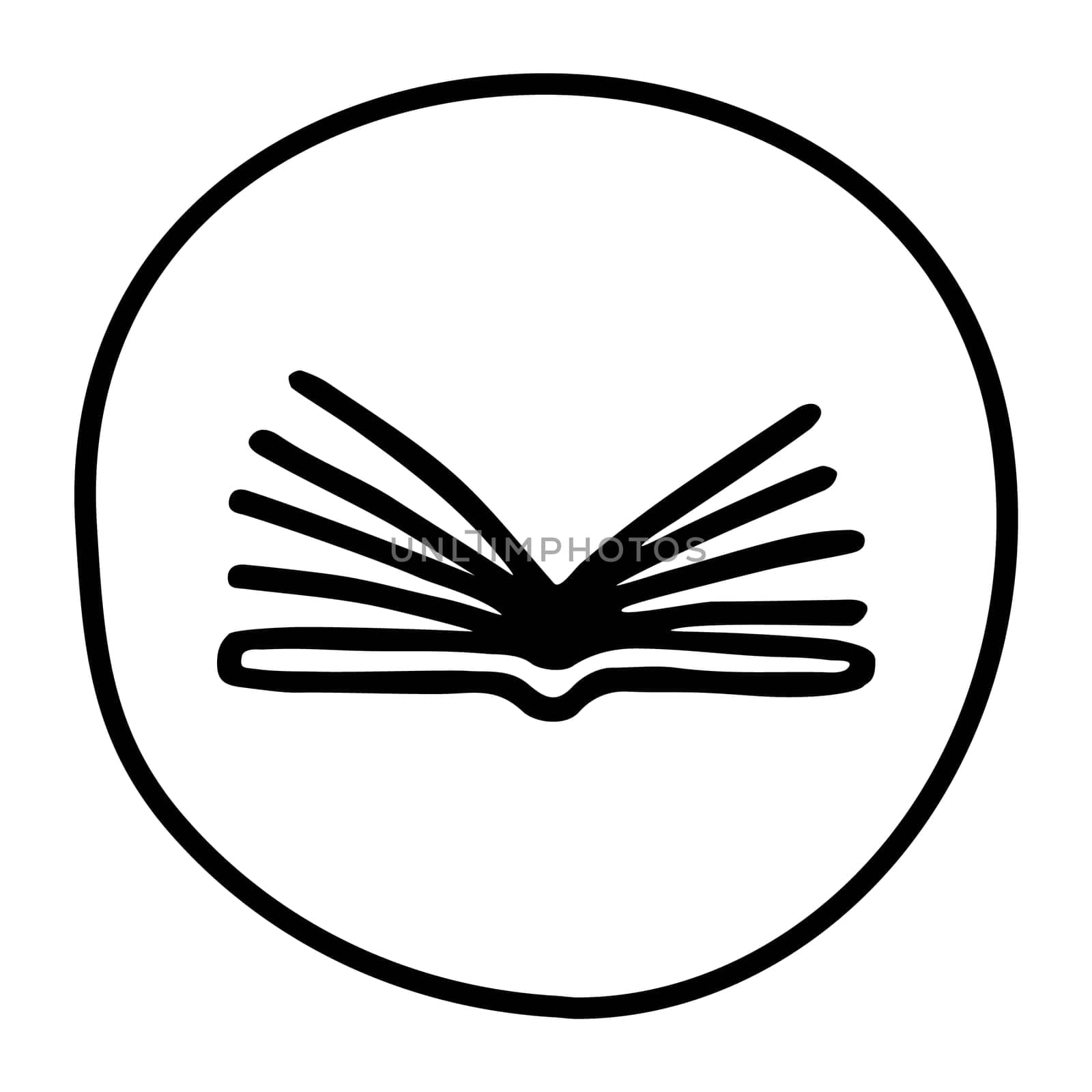 Doodle book icon handdrawn with ink pen. Knowledge and education symbol painted in grunge freehand style. Vector illustration isolated on white background