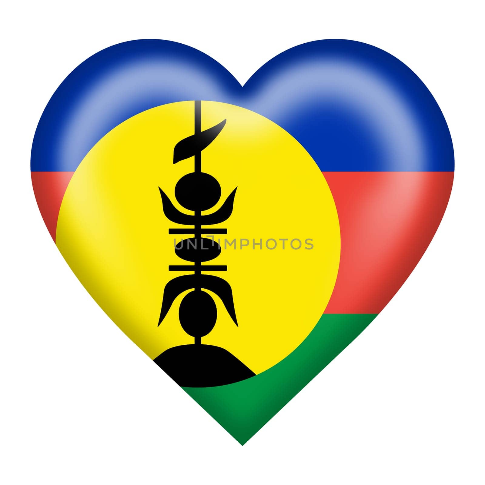 A New Caledonia flag heart button isolated on white with clipping path 3d illustration