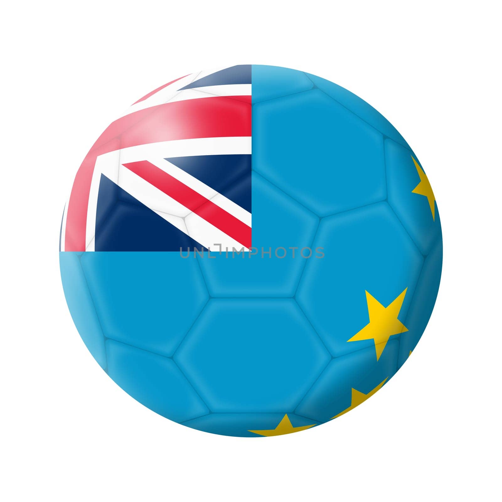 A Tuvalu soccer ball football 3d illustration isolated on white with clipping path yellow stars eight together