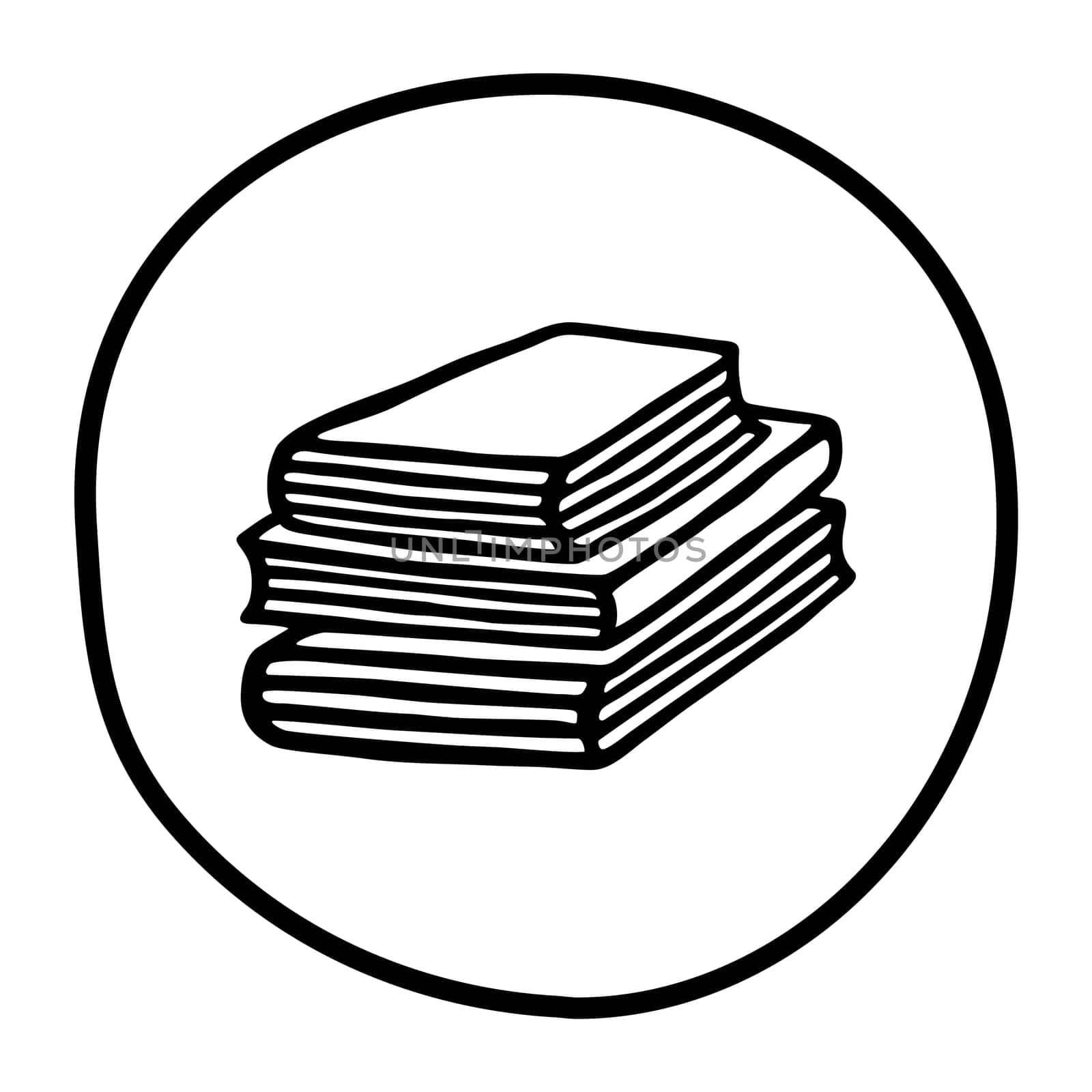 Doodle pile of books icon. Hand drawn book, journal or notebook symbol isolated on white background. Vector illustration