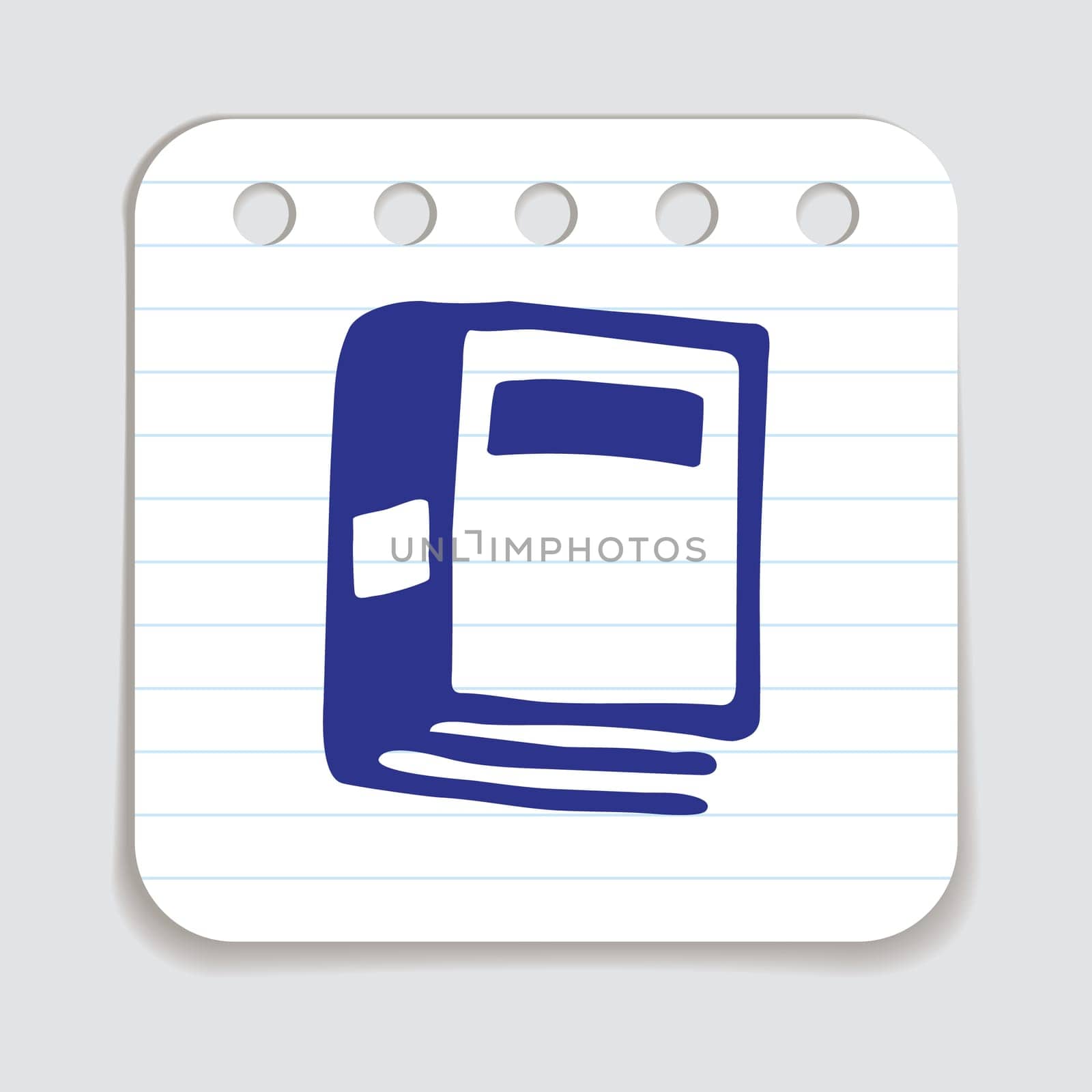 Doodle book icon handdrawn with blue pen on a notepaper. Knowledge and education symbol painted in grunge style. Vector illustration isolated on white background