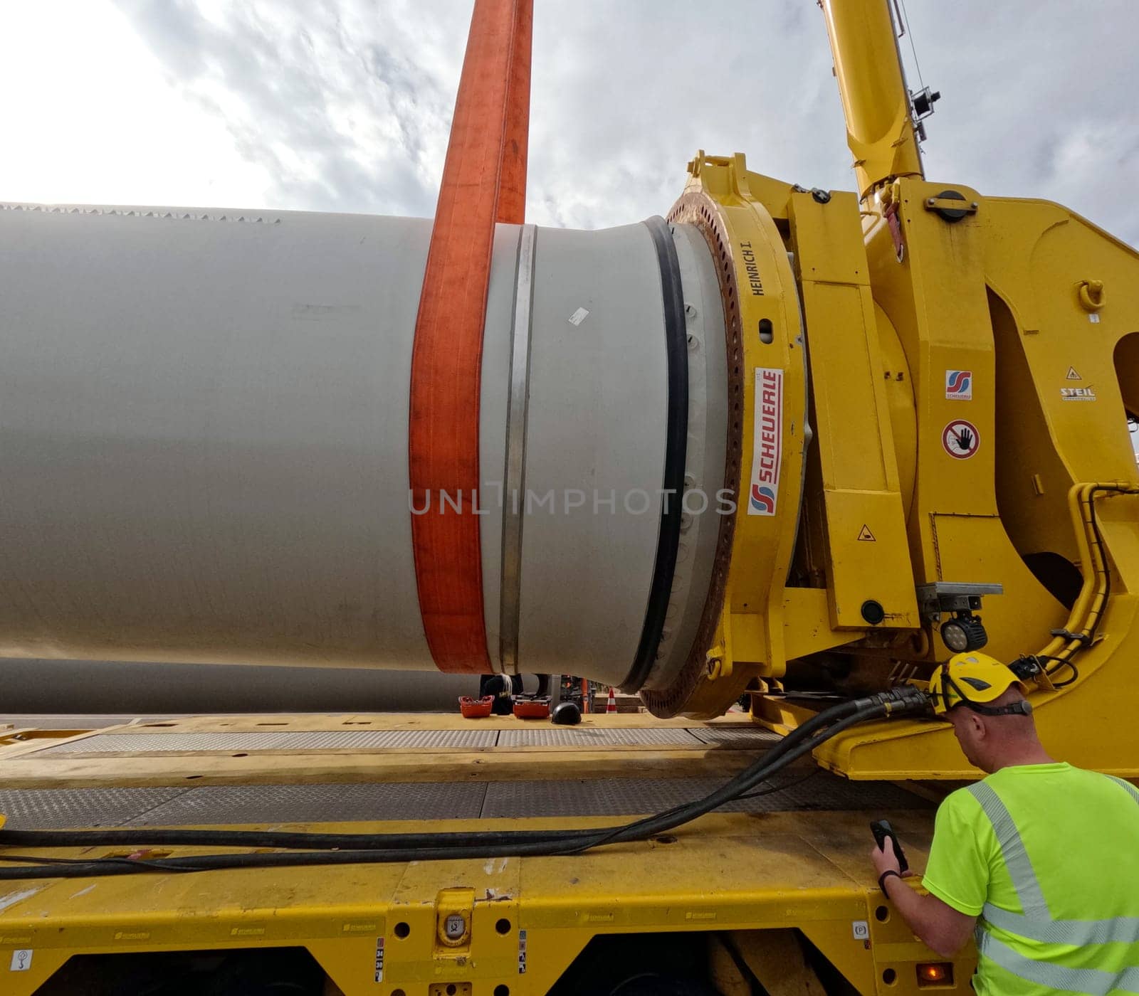 The rotor blades are mounted on a self-propelled vehicle,and they reach their destination at walking pace over several days  The heavy transport of the 68-metre-long rotor blades leads over the Feldberg (Breisgau-Hochschwarzwald district) to Freiburg's local mountain,the Schauinsland  Topic picture wind energy