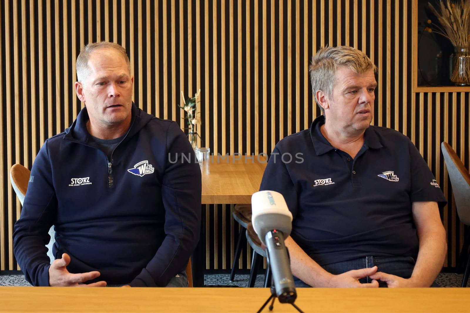 Head coach Steve Walker (SERC Wild Wings) and Stefan Wagner (Managing Director Schwenninger Wild Wings) at the press conference SERC WildWings season opener 24-25