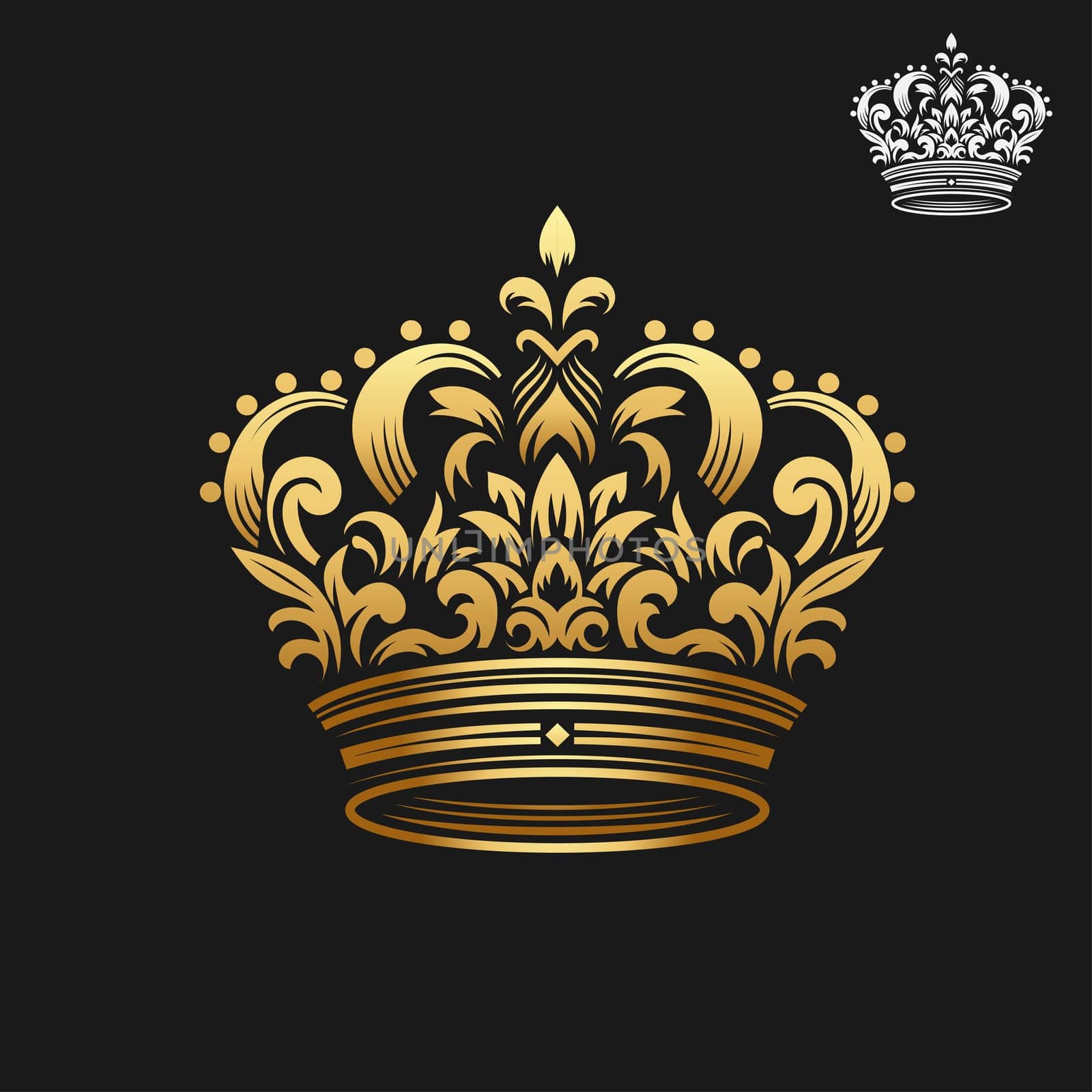 classic golden crown isolated on black background vector illustration